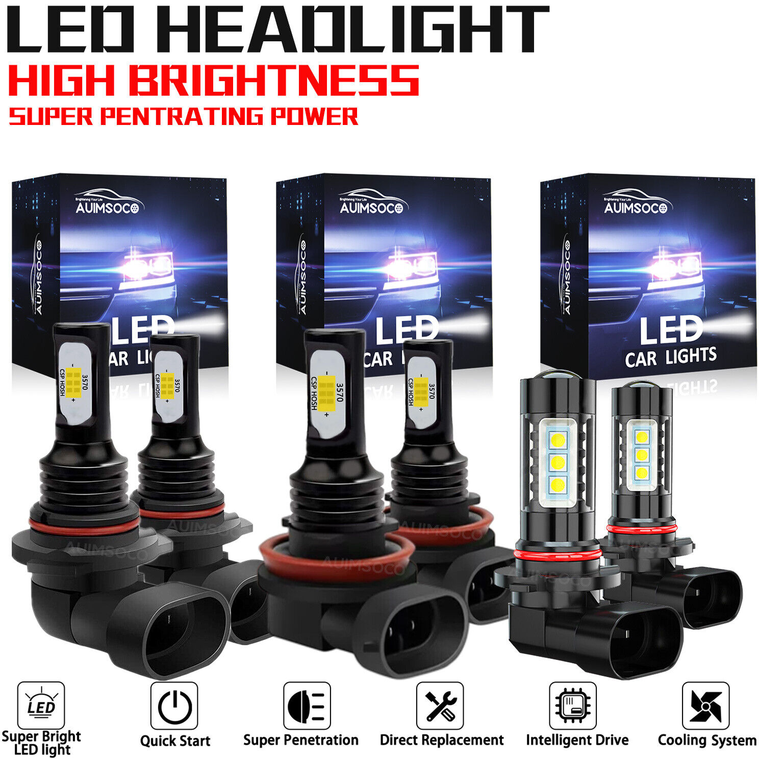 For Nissan Murano 2009-2014 Combo 6x LED Headlight Hi Low Beam + Fog Light Bulbs