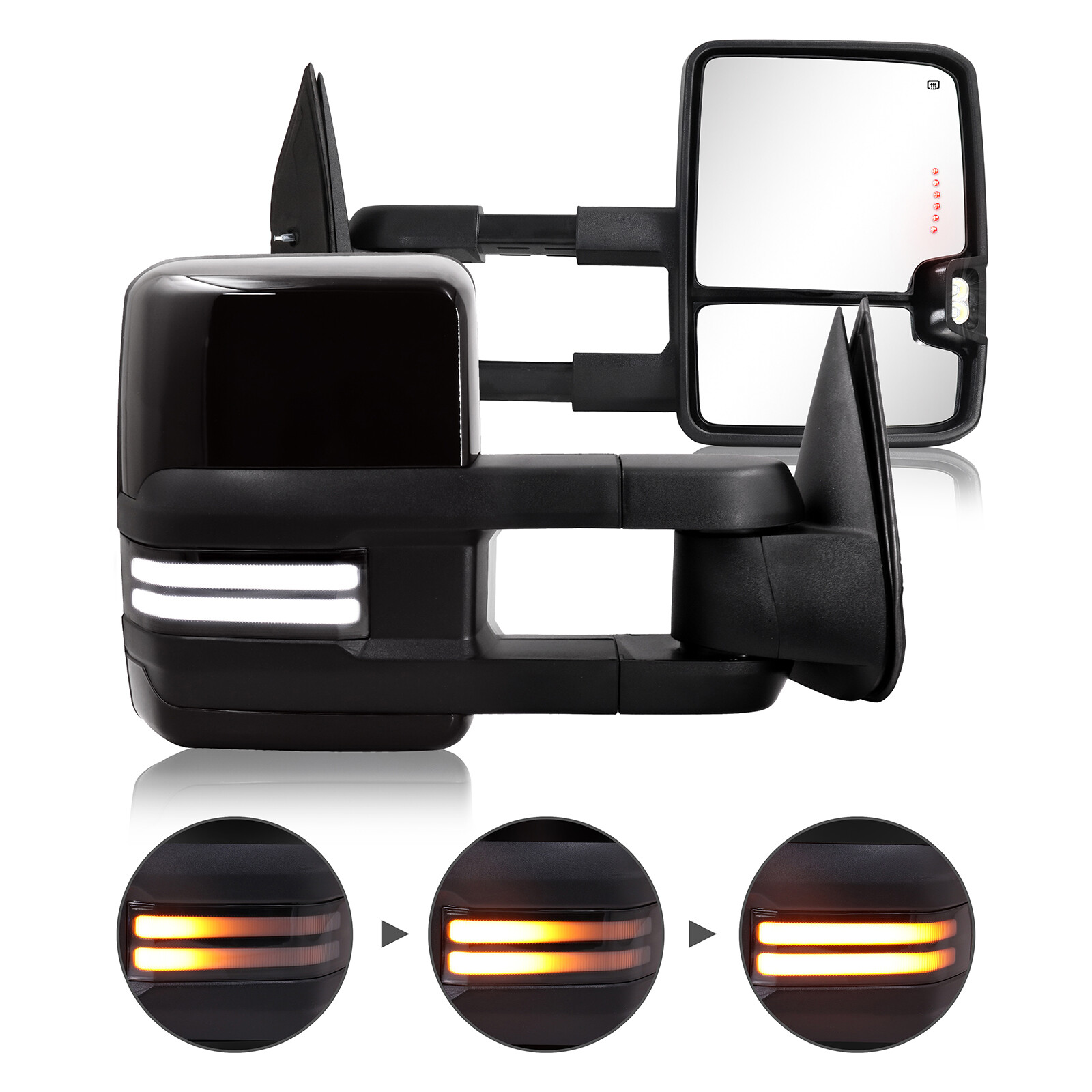Painted Black Smoked Switchback Tow Mirrors 2003-2007 Chevy Silverado GMC Sierra