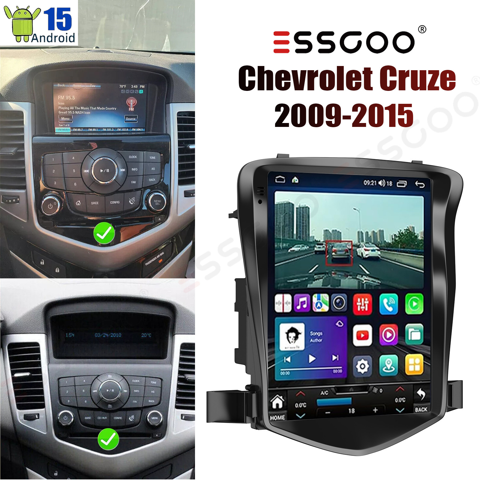 For 2009-2015 Chevrolet Cruze SWC Android 15 Apple CarPlay Car Stereo Radio GPS