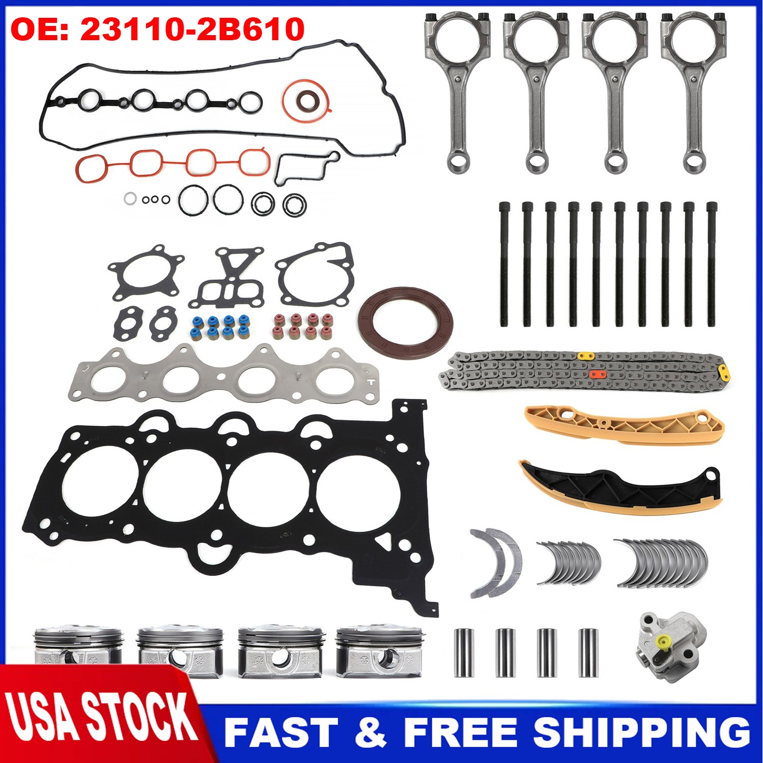 Engine Overhaul Rebuild Kit - Crankshaft Timing For Hyundai Accent KIA G4FD 1.6L