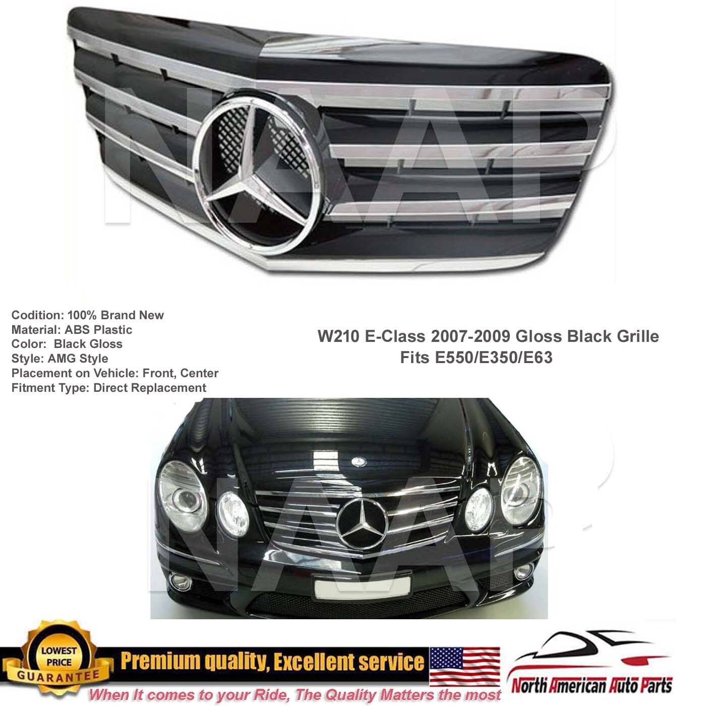 E-Class Gloss Black Grille Chrome Star for E550 E63 E350 2007 2008 2009 New