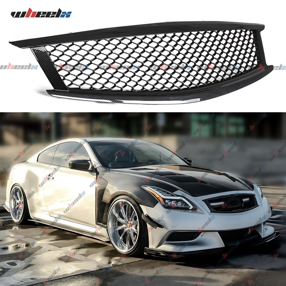 For Infiniti G37 Q60 Coupe 08-13 Carbon Fiber Skyline Front Bumper Upper Grille