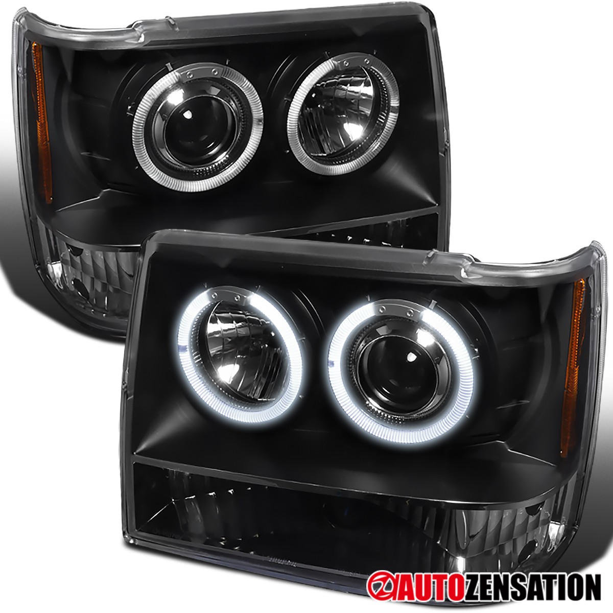 Fit 1993-1996 Jeep Grand Cherokee Black LED Halo Rim Projector Headlights Lamps