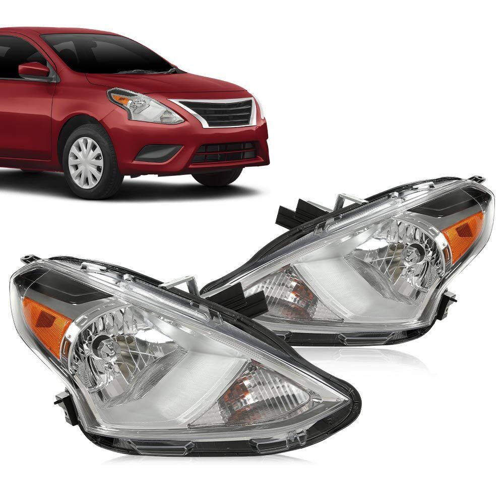 Fit For 2015-2019 Nissan Versa Sedan Amber Chrome Headlights Assembly Left+Right