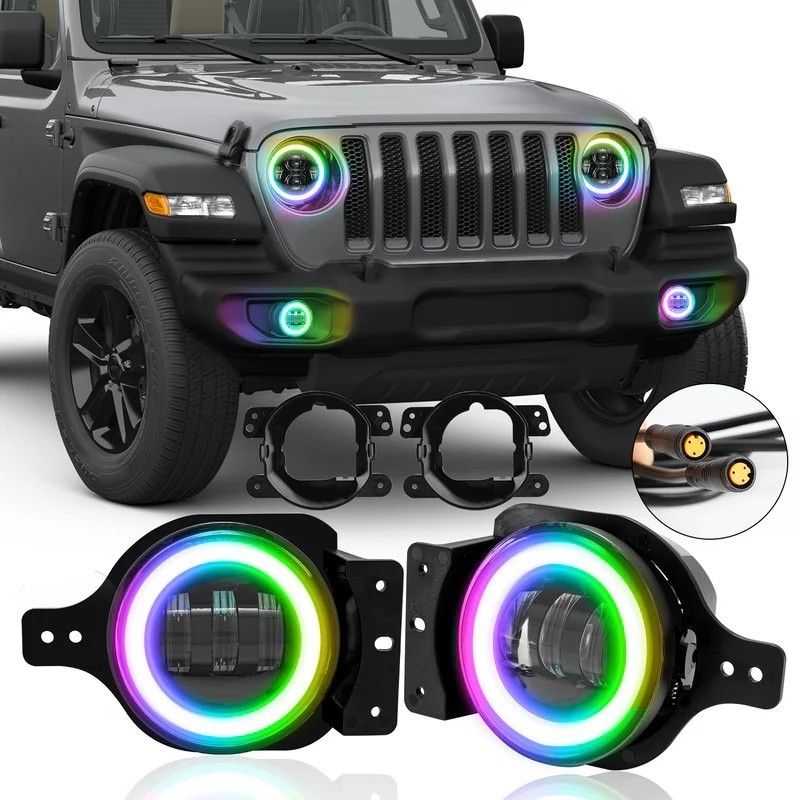 SUNPIE 4 Inch RGB Halo LED Fog Lights for 2018-2026 Jeep Wrangler 4xe JL JLU JT SUNPIE 4 Inch RGB Halo LED Fog Lights for 2018-2026 Jeep Wrangler 4xe JL JLU JT