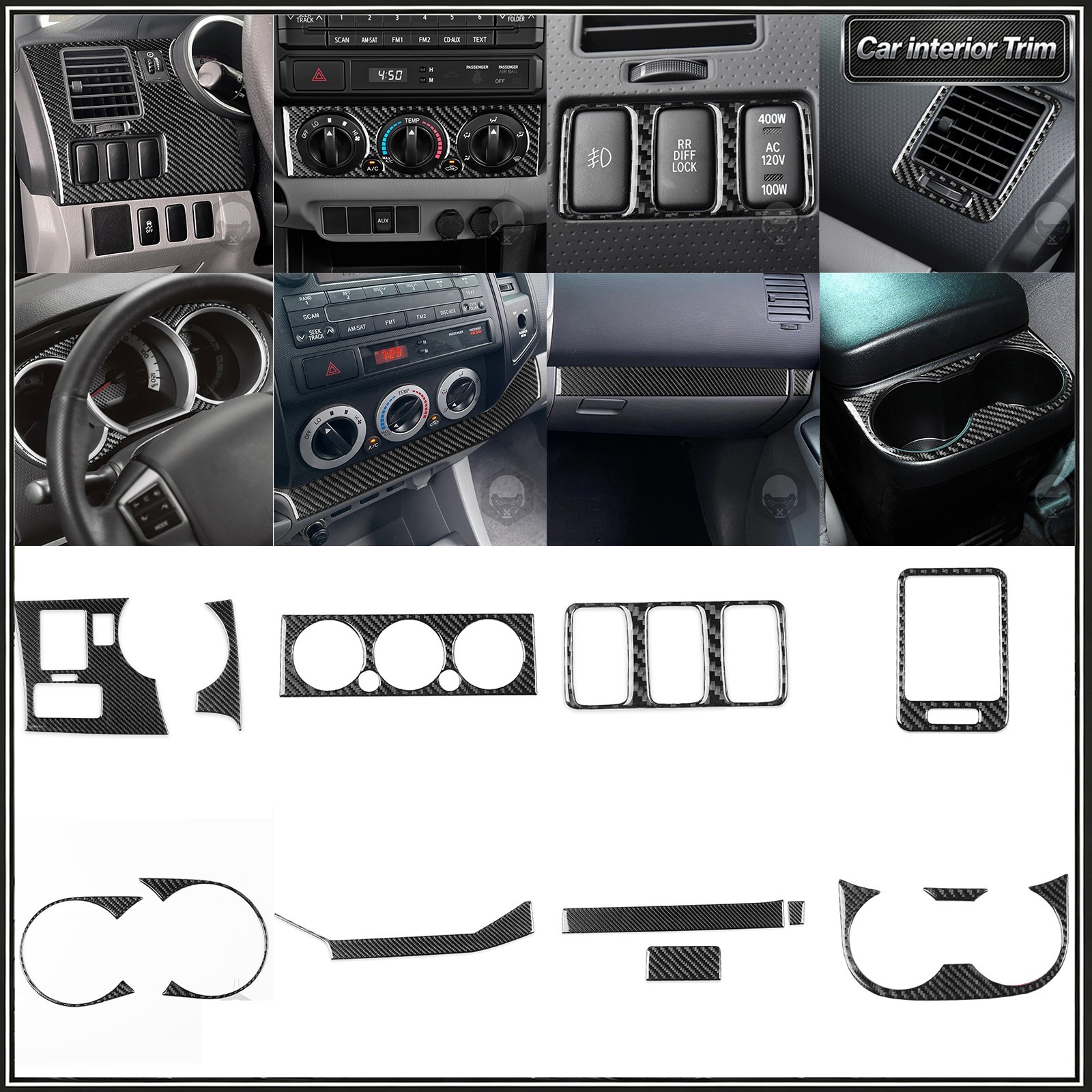 For Toyota Tacoma 2005-2015 Real Carbon Fiber Interior Dashboard Full Trim Kit