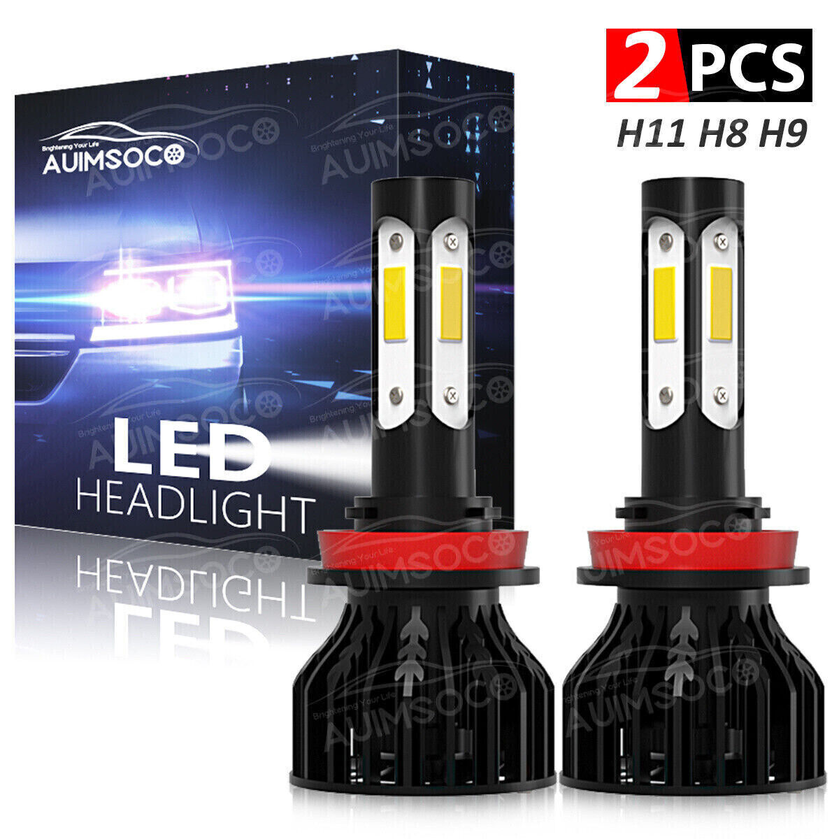 4-Side H11 LED Headlight Low Beam Bulb Super Bright 6000K Bulbs 5 Years Warranty