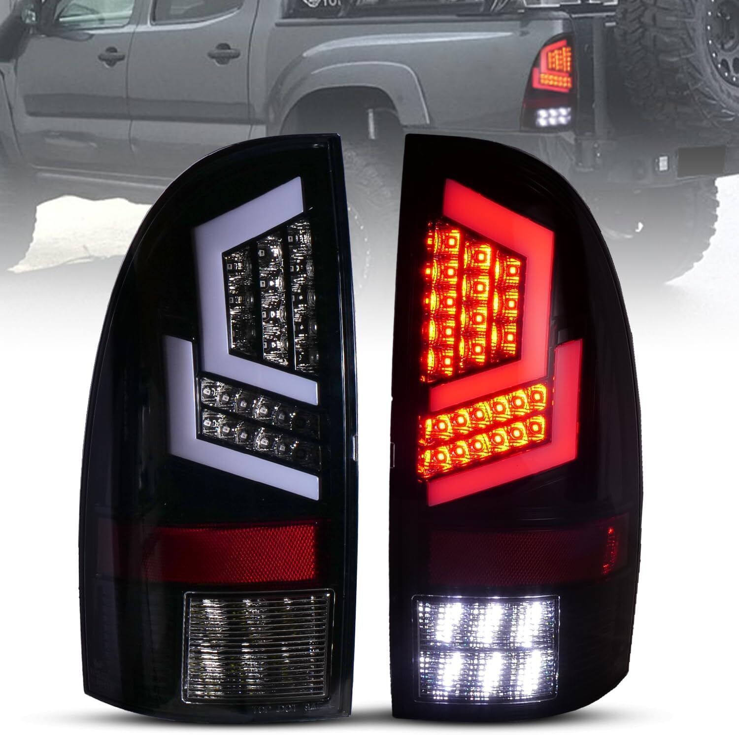 For 2005-2015 Toyota Tacoma LED Tail Lights Red Tube Rear Brake Lamps Clear Pair