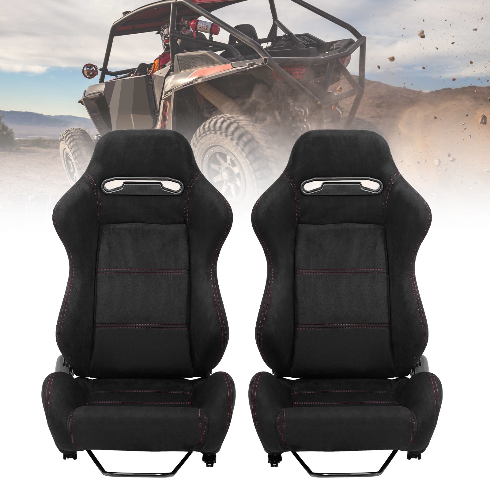 Universal Racing Seat with Dual Sliders Reclinable Bucket Seat Black Suede -Pair