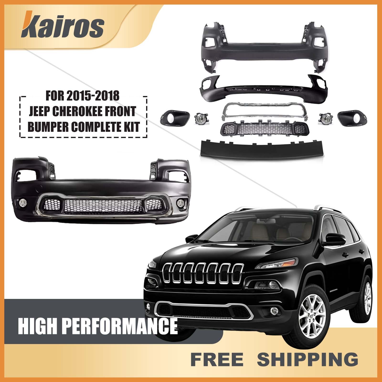 Front Bumper Grille Kit with Fog Lamps & Bezels For 2015-2018 Jeep Cherokee Front Bumper Grille Kit with Fog Lamps & Bezels For 2015-2018 Jeep Cherokee