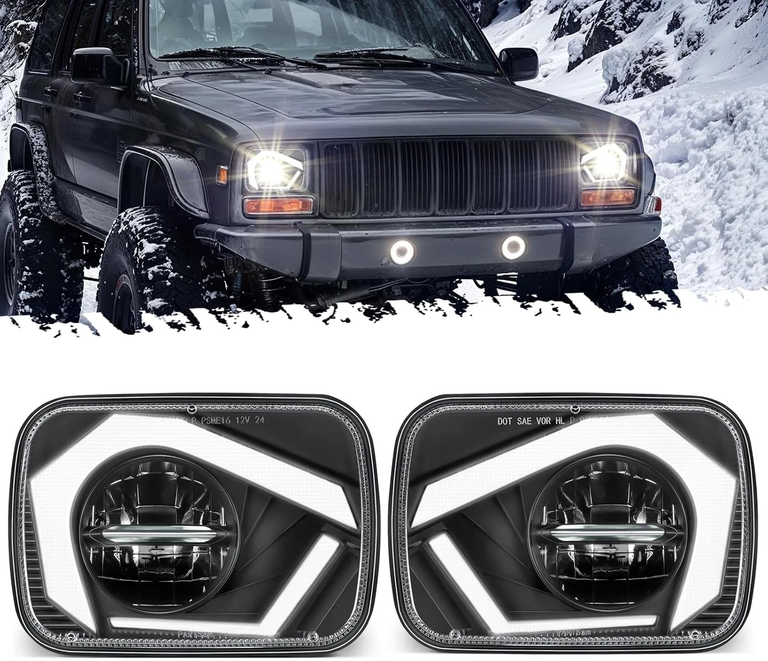 Partsam 2025 H6054 LED Headlights 7x6 5x7 Headlamp Hi/Low Sealed Beam Black 