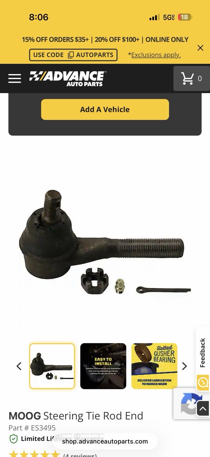 MOOG ES3459 Tie Rod End Outer MOOG ES3459 Tie Rod End Outer