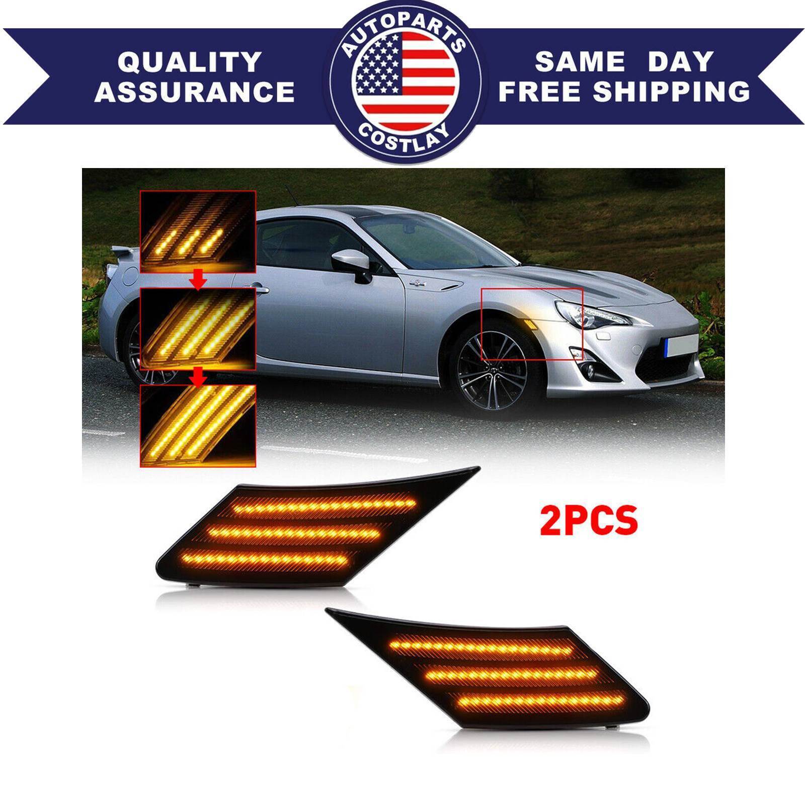 2x Sequential Smoked LED Side Marker Signal Lights Fit For Subaru BRZ Scion FRS