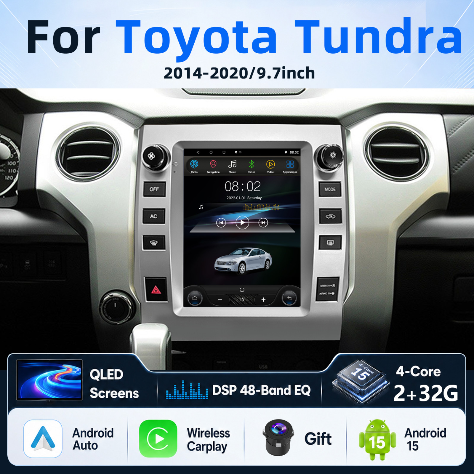 2+32GB For Toyota Tundra 2014-2020 Car Stereo Radio Android 15 GPS Navi CarPlay
