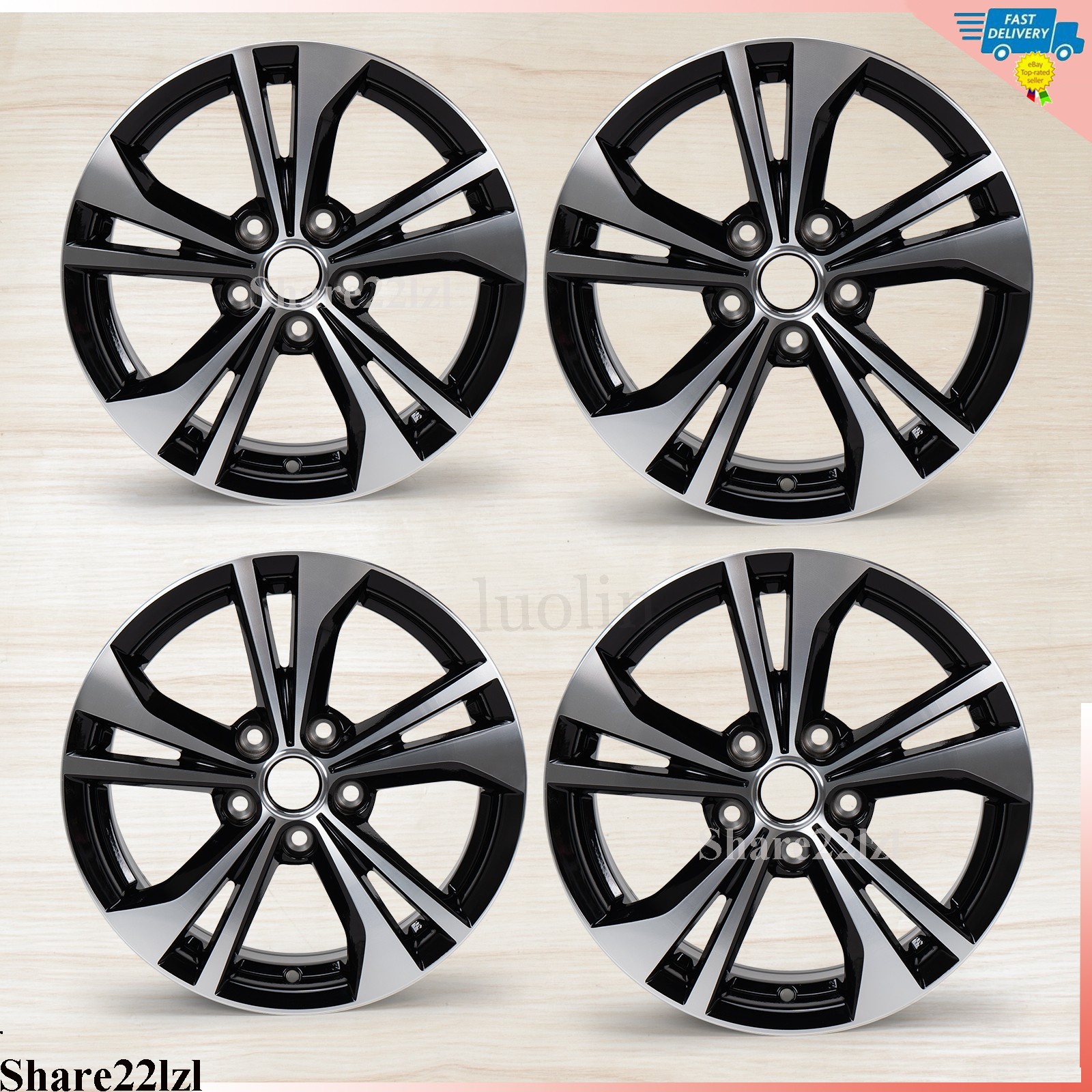 Set of 4 New Wheel For 2020-2022 Nissan Sentra 16 Inch Machined Black Alloy Rim