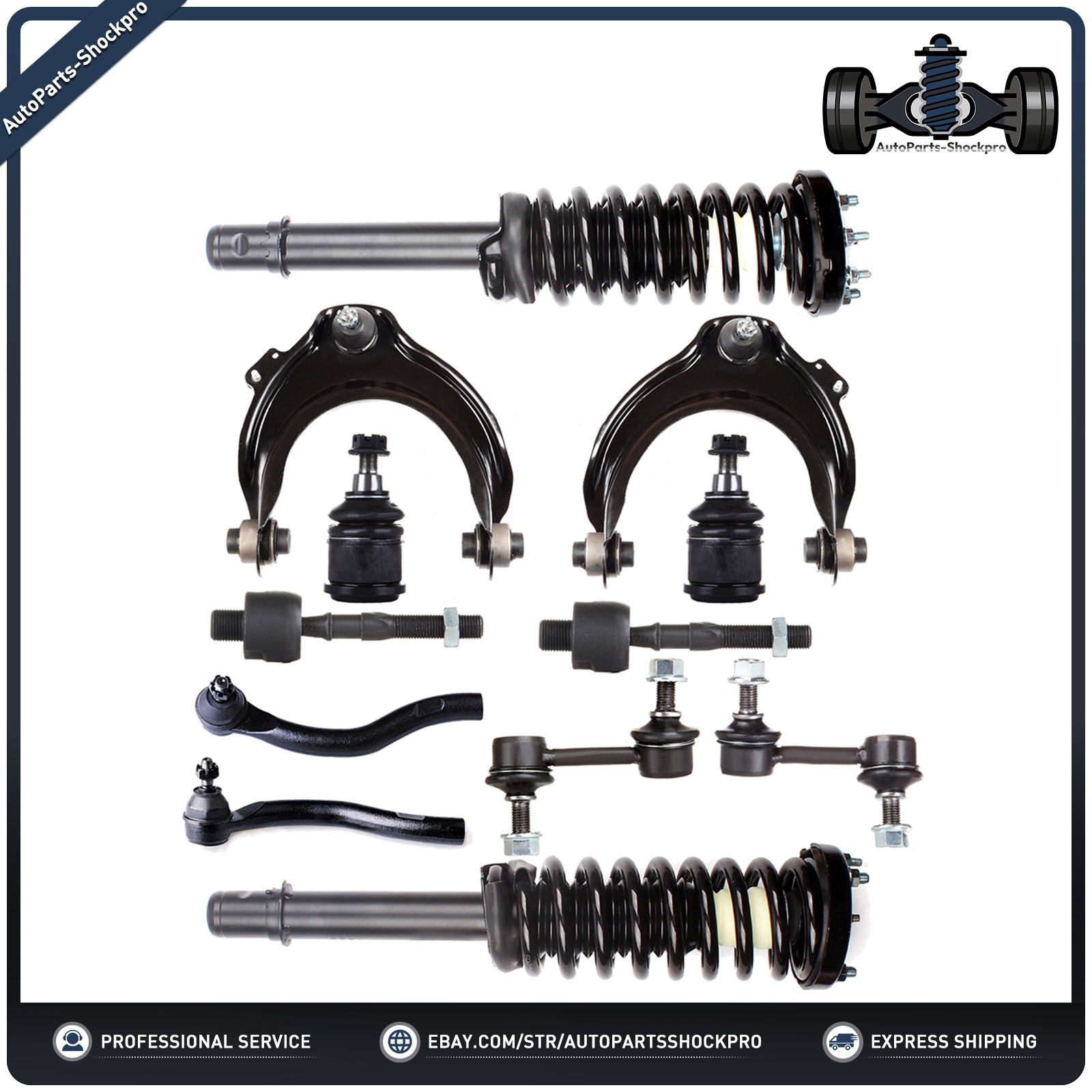 12 Pieces For 2003-2007 Honda Accord Front Struts Control Arm Tie Rods Sway Bars