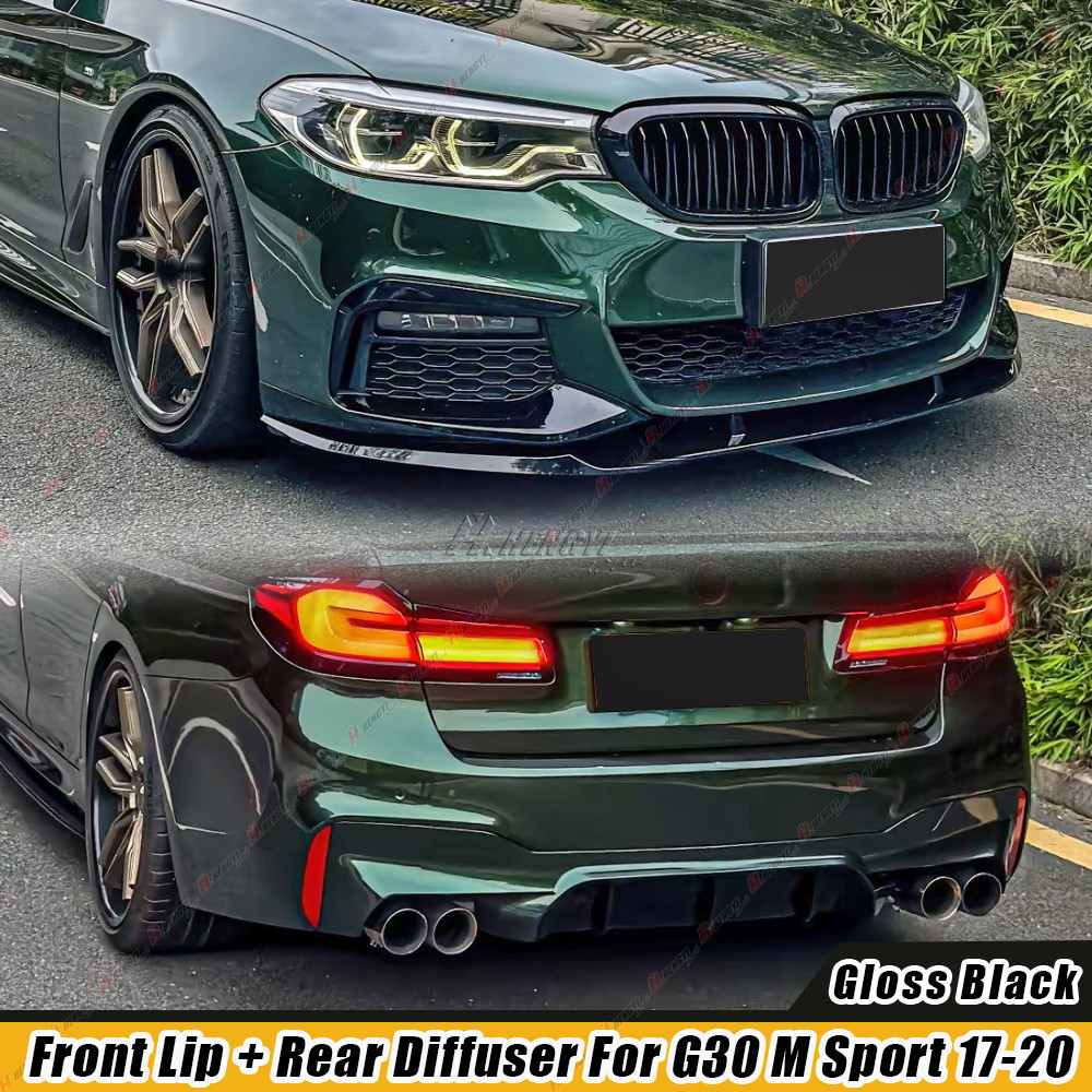 M5 Style Glossy Black Front Lip+Rear Diffuser For 17-20 BMW G30 5 Series M Sport