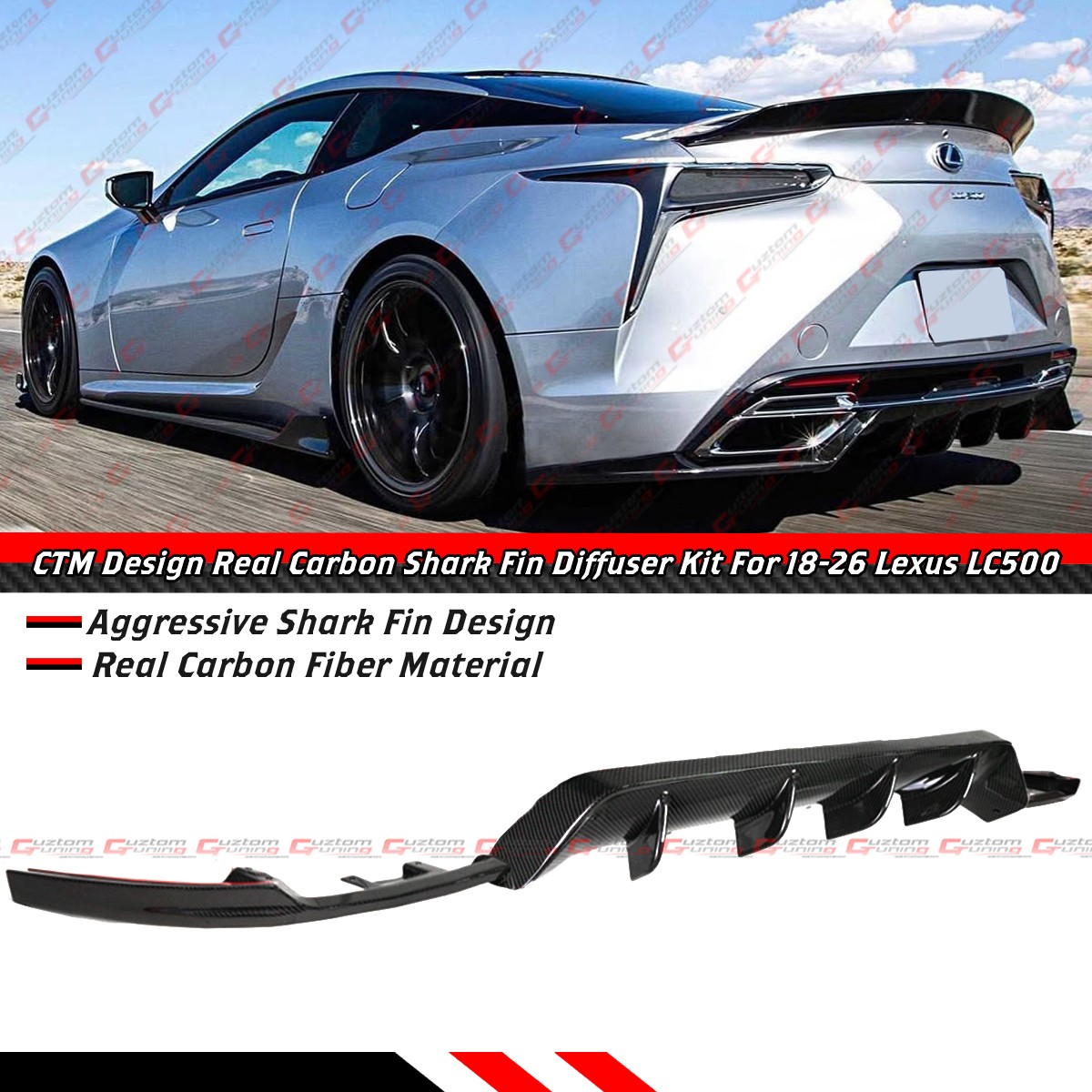 For 2018-26 Lexus LC500 CTM Design Carbon Fiber Rear Diffuser W/ Side Extension