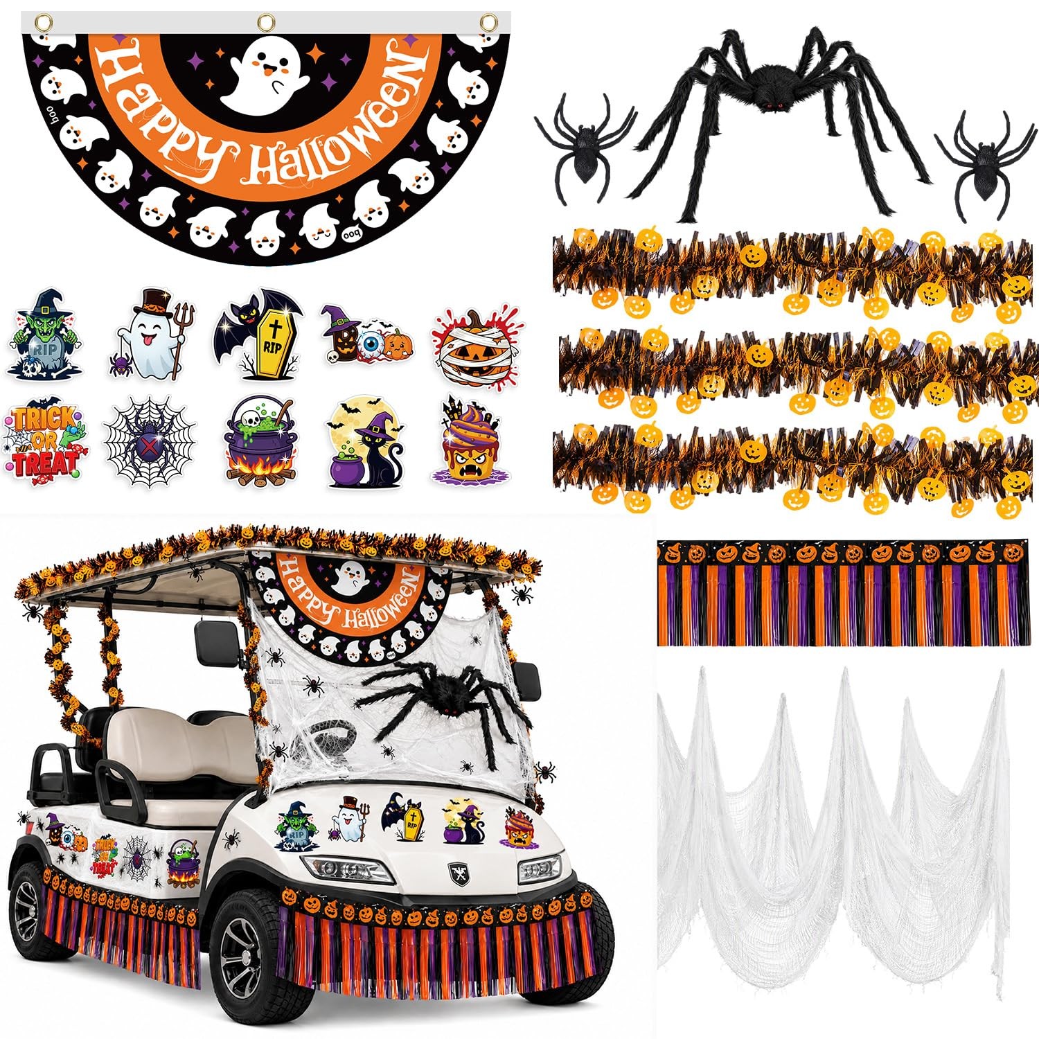 Halloween Golf Cart Decorations Kit, 40PCS Trunk or Treat Car Decorations Kit...