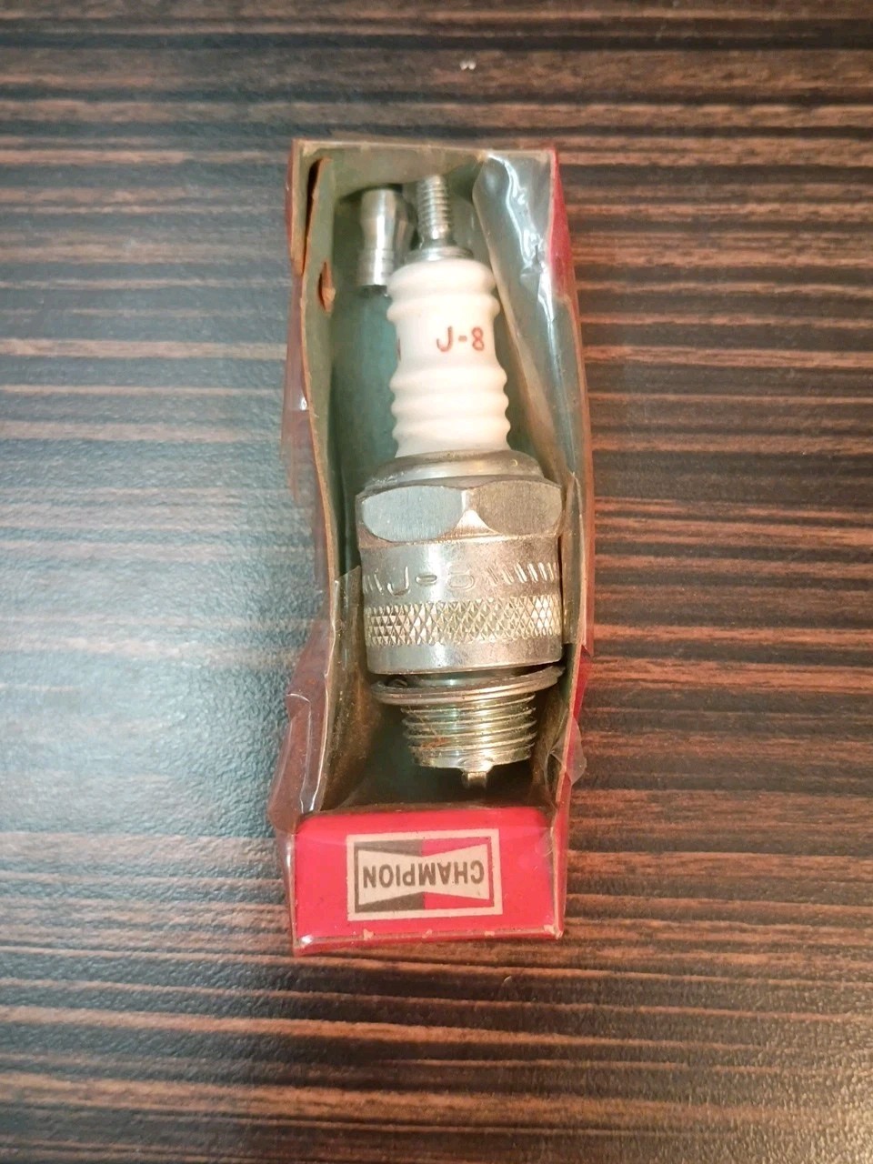 1 U.S. Made Champion J-8 Spark Plug New Old Stock Open Wrapper.