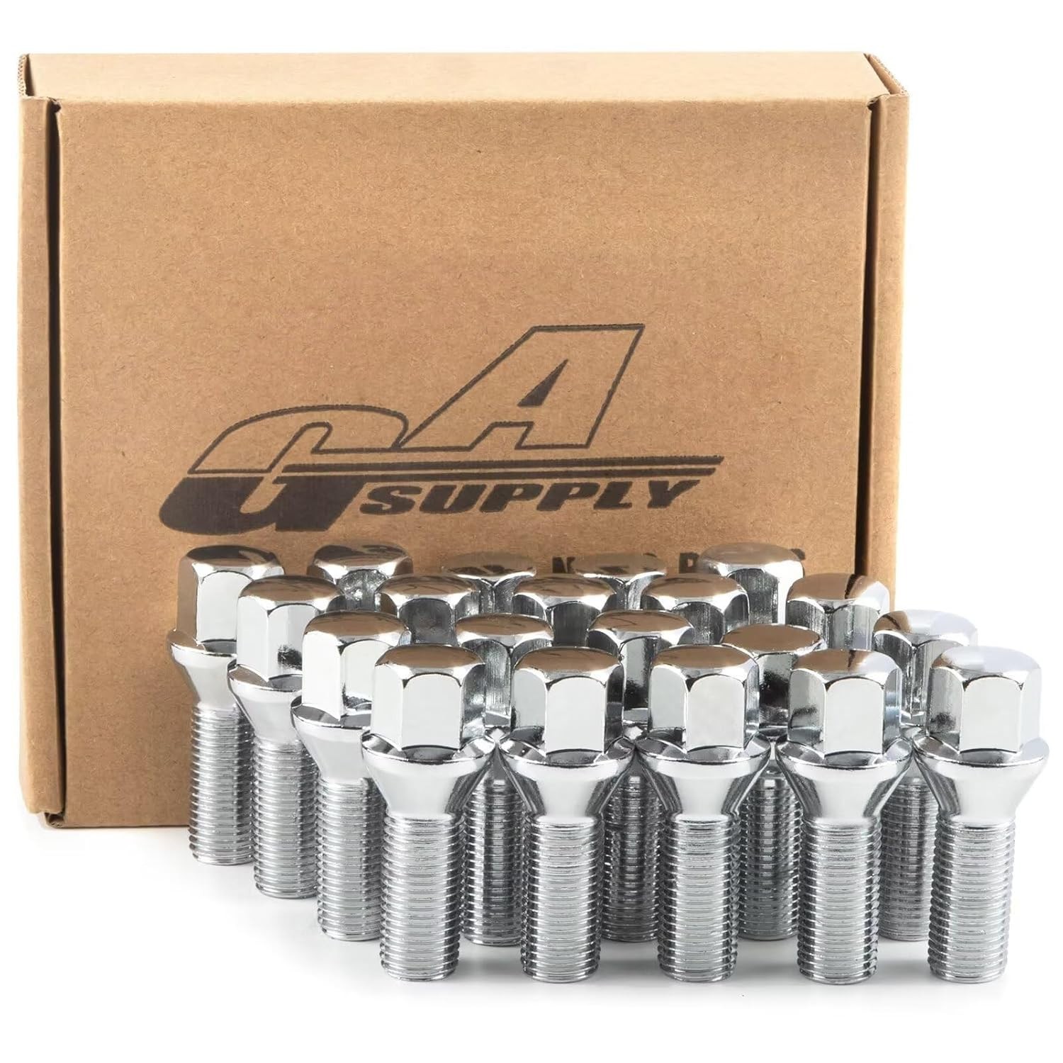 M14x1.5 Lug Bolts 28mm Shank, 17mm Hex Conical Seat Chrome, 20pcs