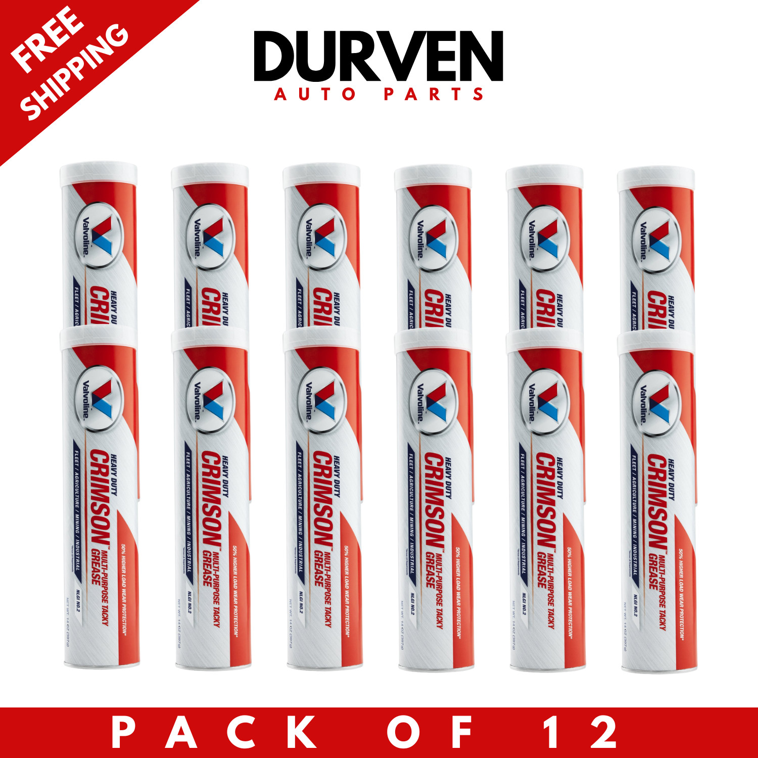 Valvoline VV70124 Crimson #2 Heavy Duty Grease 12-Pack 14oz Tubes Red Lithium 12
