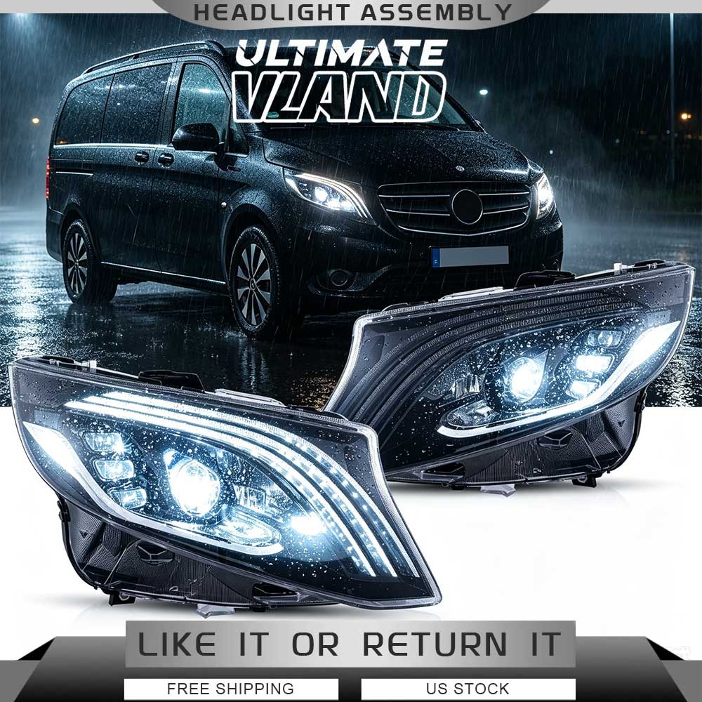 VLAND Projector Headlights W/Bule DRL-Animation Fit Mercedez Benz Metris 2016-23