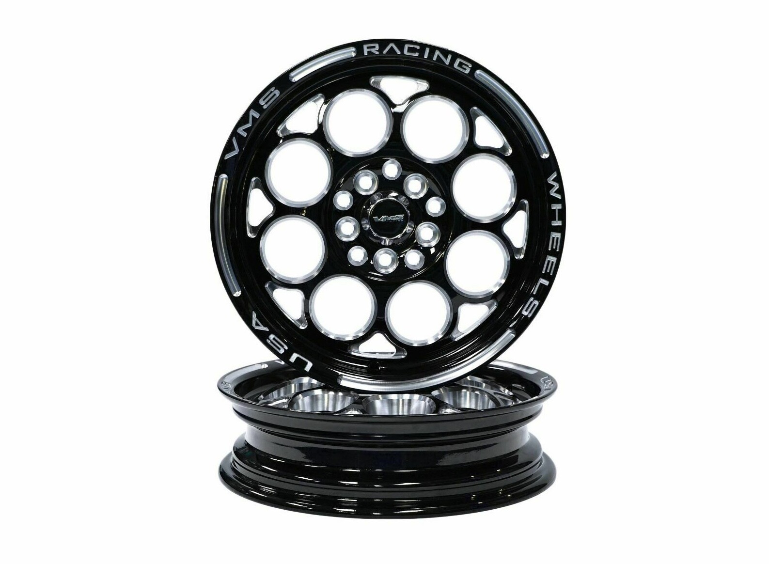 2X 15x3.5 Modulo Black Milling Drag Racing Skinny Rims Wheels 4X100 4X114.3 ET10