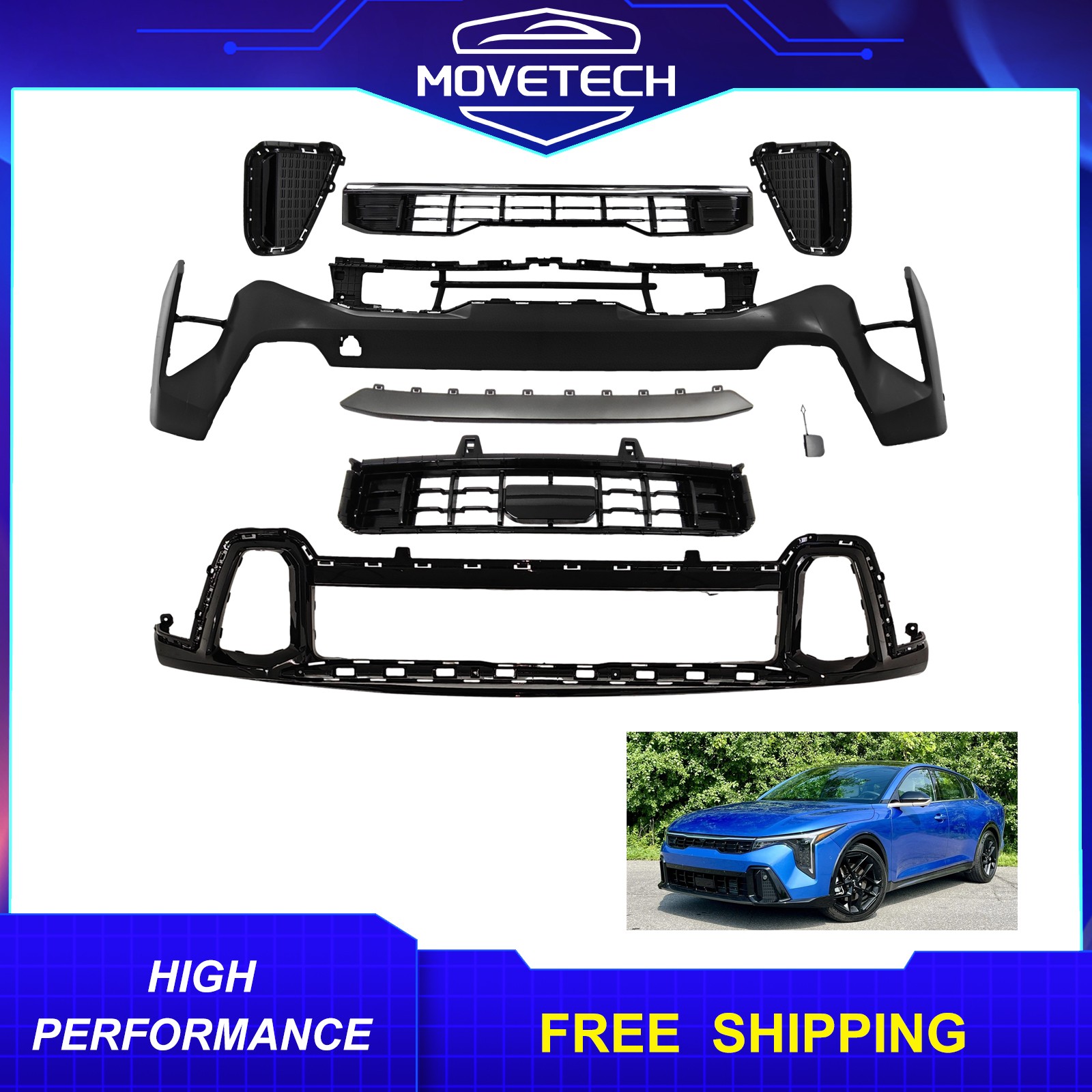 New Complete Front Bumper Cover Kit With Grille For 2025-2026 Kia K4 GT-Line
