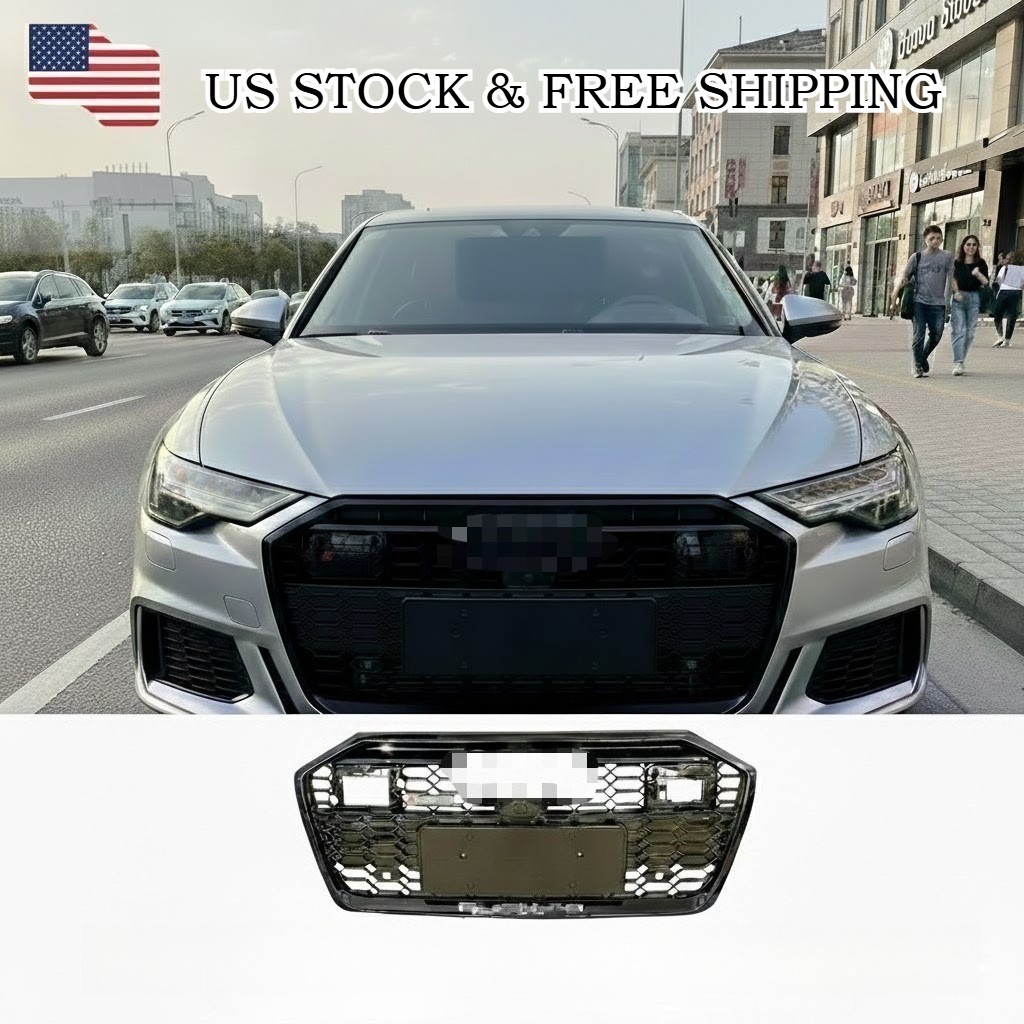RS6 Style Front Grille for Audi A6 S6 C8 2019-2025 GlossBlack Honeycomb Mesh ACC
