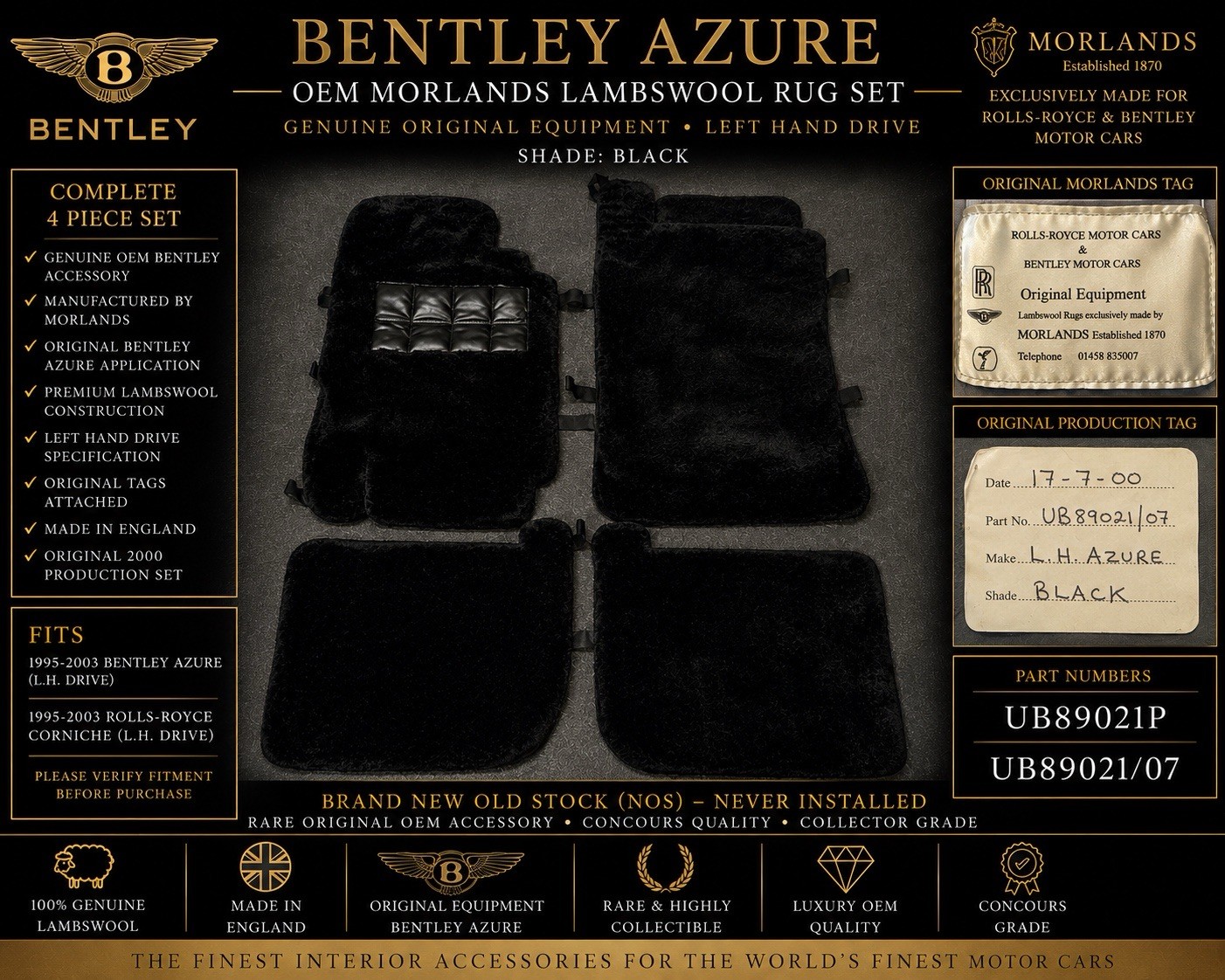 Genuine Bentley Azure Morlands Lambswool Rugs Black OEM UB89021P