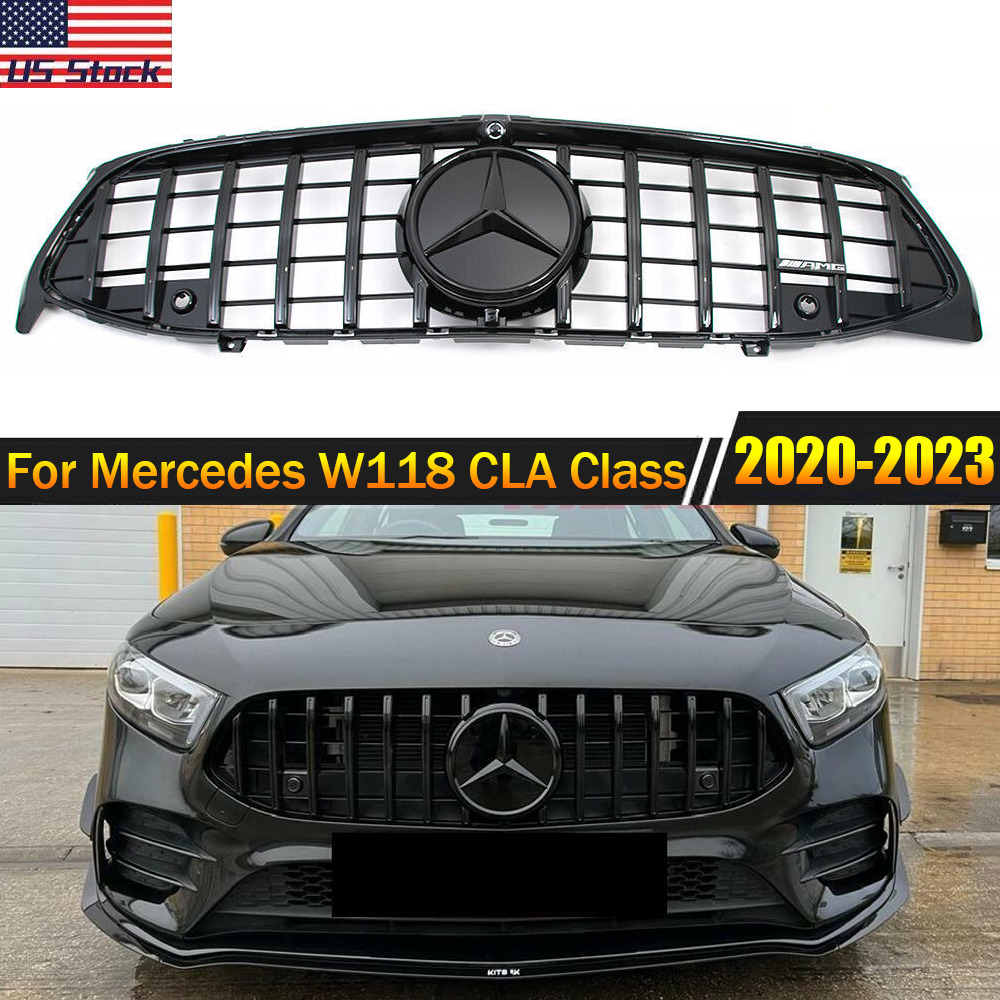 Black GTR Grille W/Star For 2020-2023 Mercedes Benz W118 CLA250 CLA200 CLA35 AMG