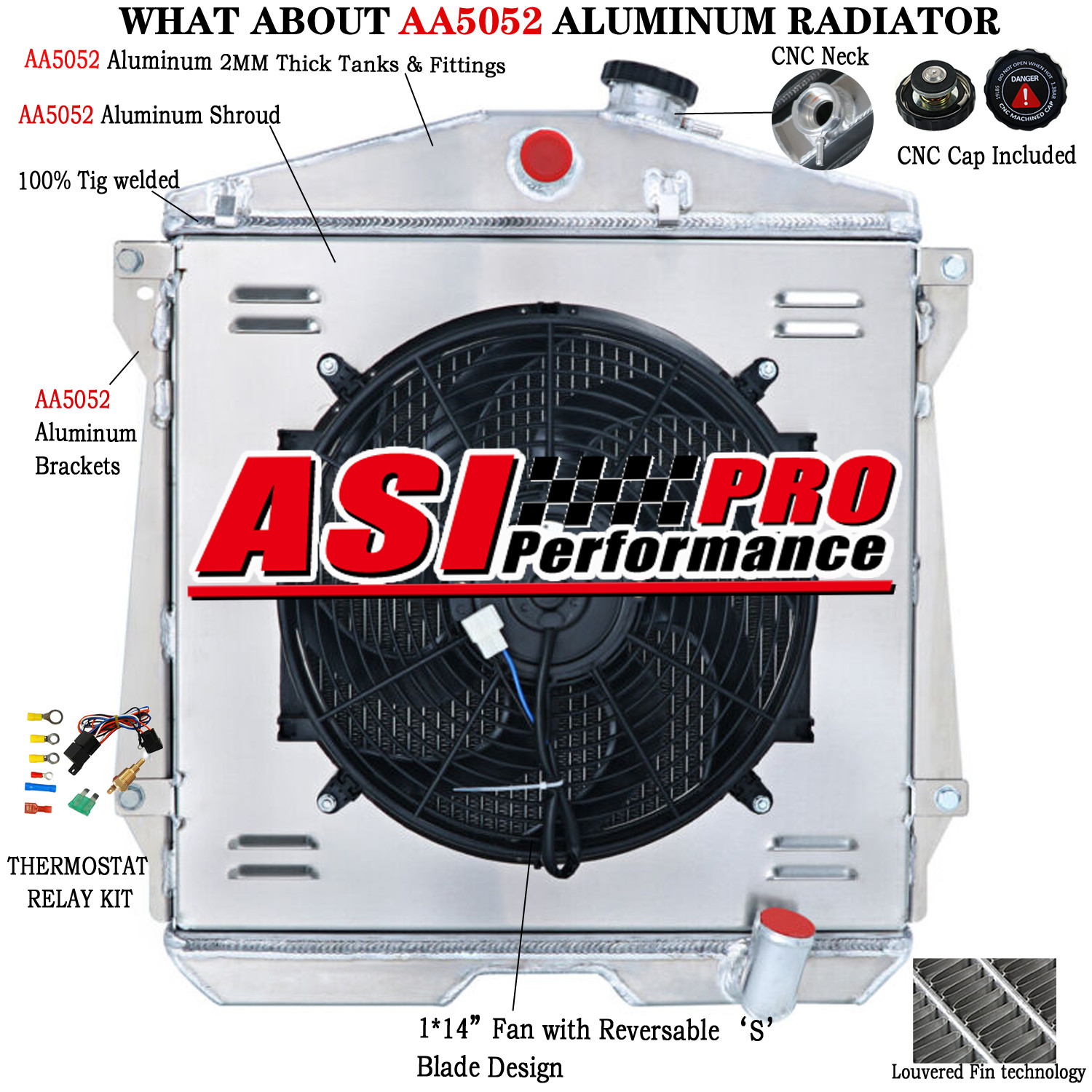 Upgraded 3 Row Radiator Shroud Fan For 1943-1948 Chevy Car Sedan Coupe 3.5/3.8L