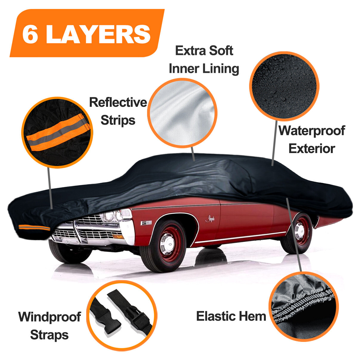 6 Layer Custom FIT [Chevy Caprice 4-Door 1977-1990] Car Cover Waterproof Outdoor