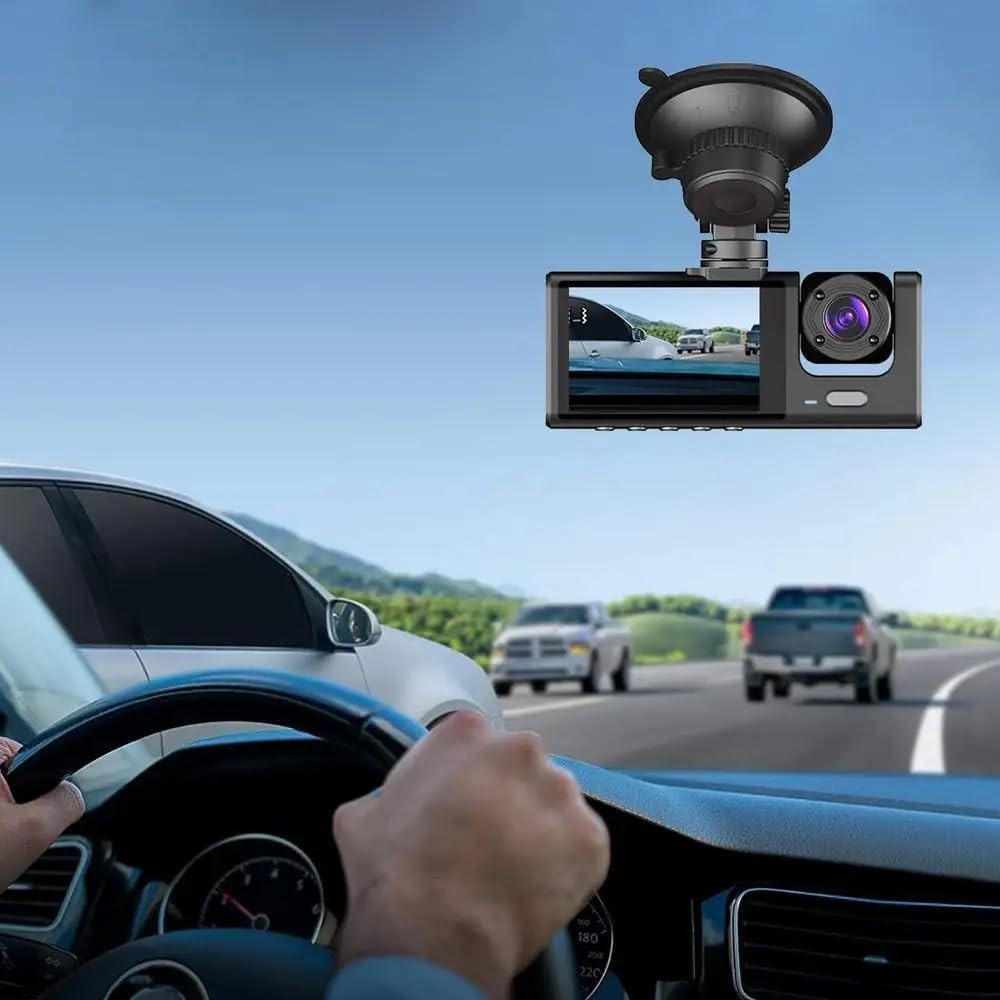 Car Dual Lens Dash Cam HD 1080P Front/Rear/Inside Video Recorder Camera G-Sensor