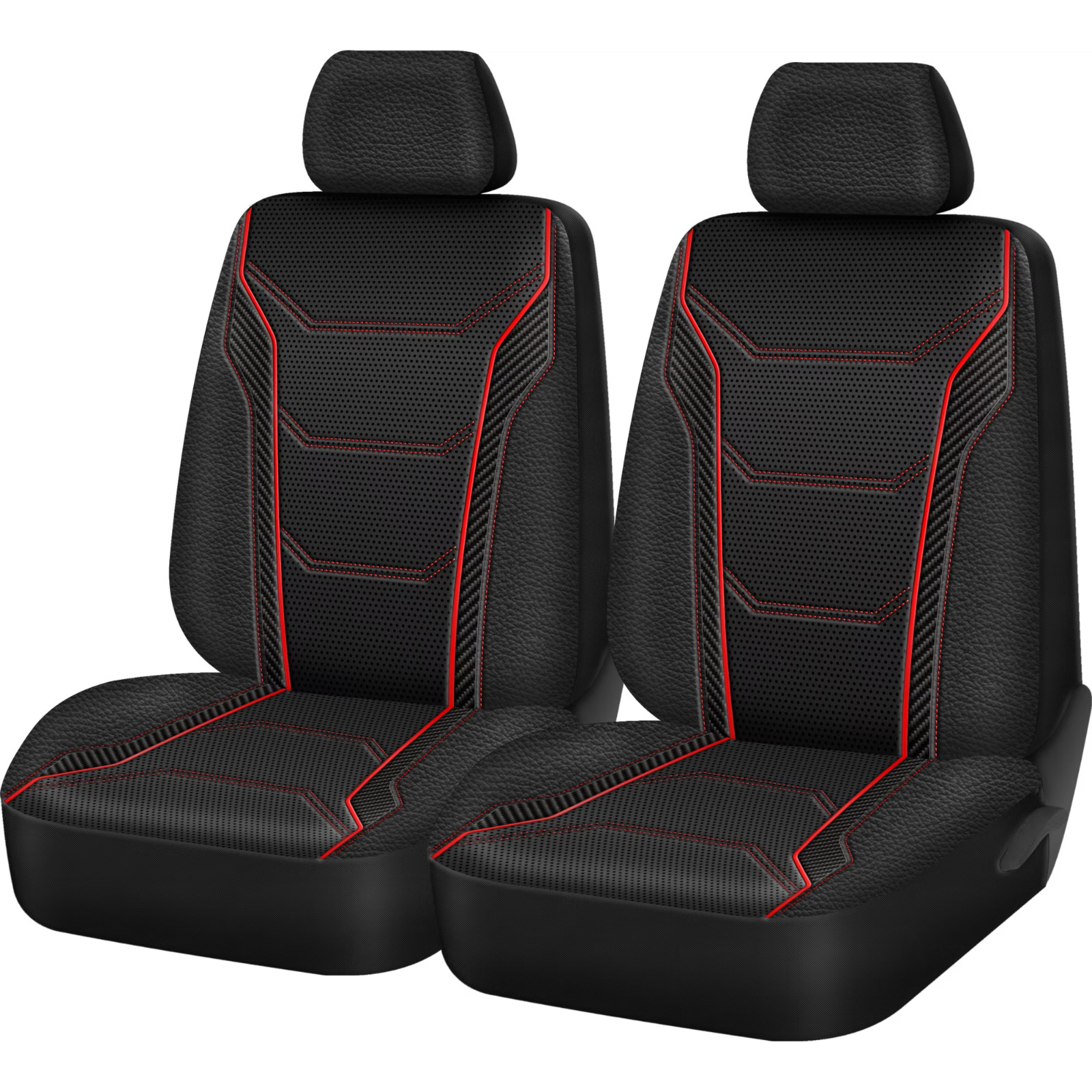 Auto Drive 2Piece Car Seat cover Carbon Fiber Black with Piping - Universal Fit