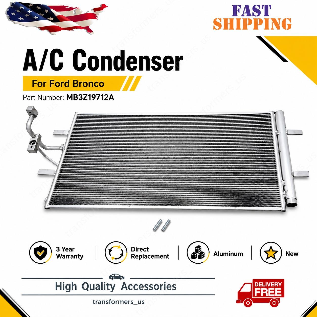 Qty1：AC A/C Condenser For Ford Bronco 2021 2022 2023 2.3L 2.7L FO3030281