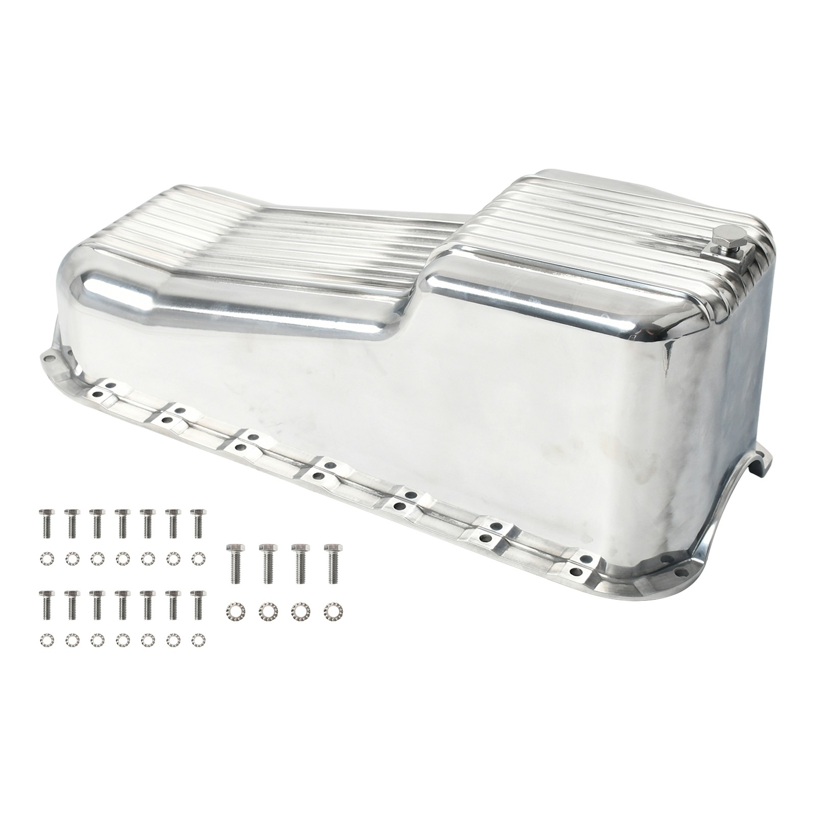 For 58-79 Small Block Chevy SBC 283 305 350 400 Polished Aluminum Finned Oil Pan