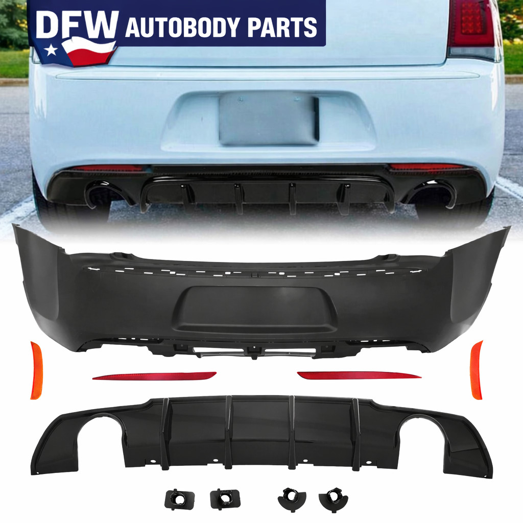 For 2015-23 Chrysler 300C Rear Bumper Set w/Tail Lip/Diffuser Gloss Black