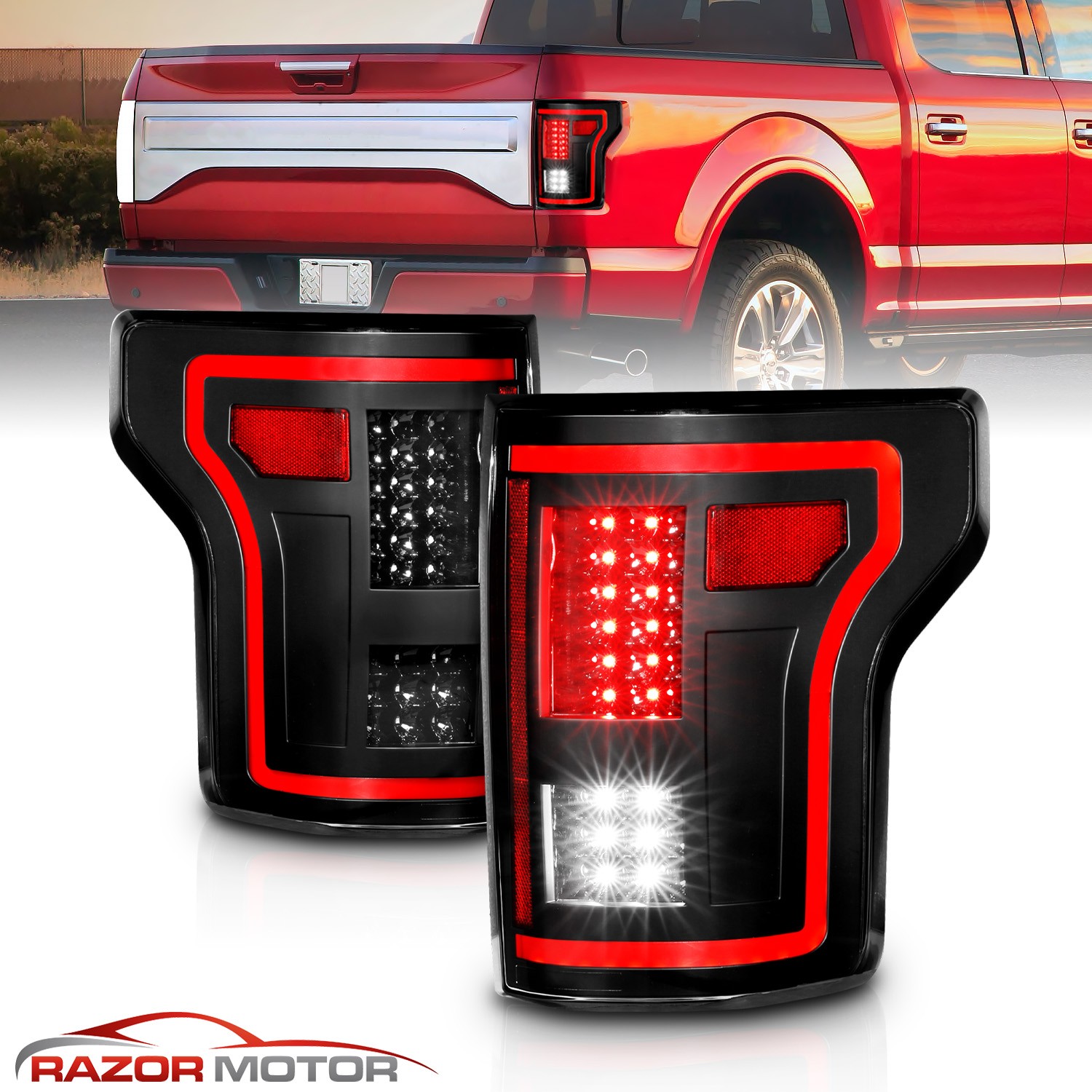 2015-2017 For Ford F150 Black Sequential Full LED Brake Tail Lights Pair