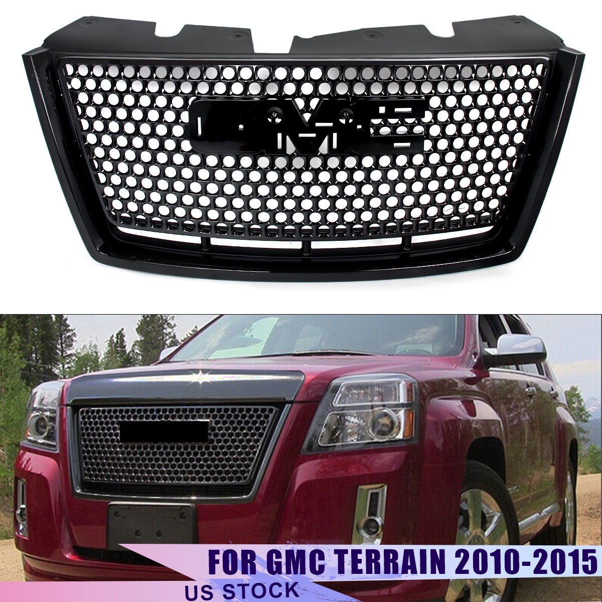 For 2010-15 GMC Terrain Front Gloss Black Bumper Grille Upper Grill Denali Style