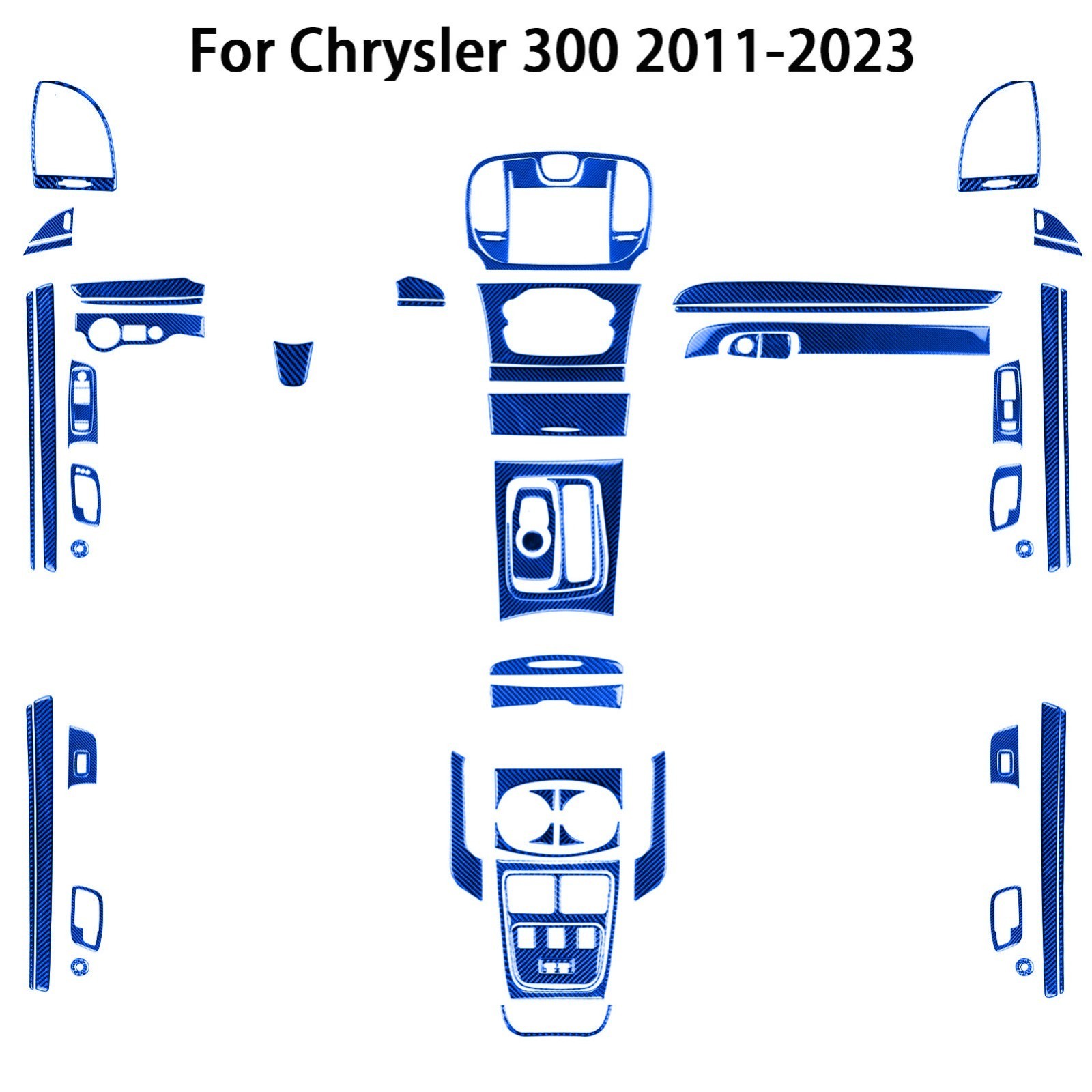 68Pcs Blue Carbon Fiber Kits Full Interior Trim Cover For Chrysler 300 2011-2023