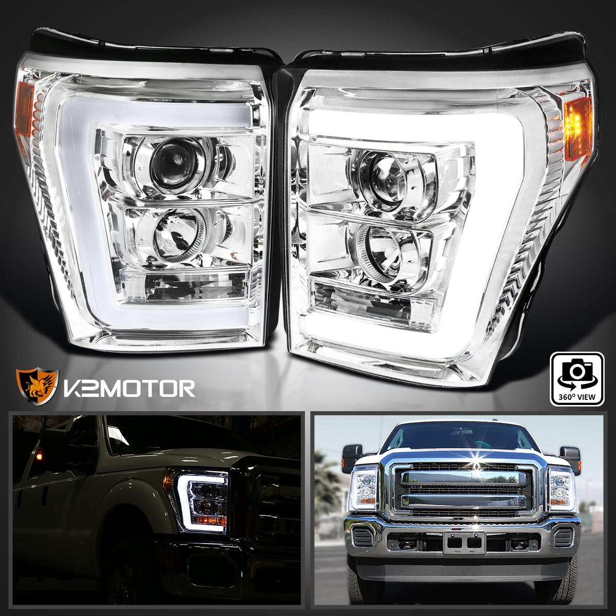 Fits 2011-2016 Ford F250 F350 F450 F550 Super Duty Projector Headlights LED Bar