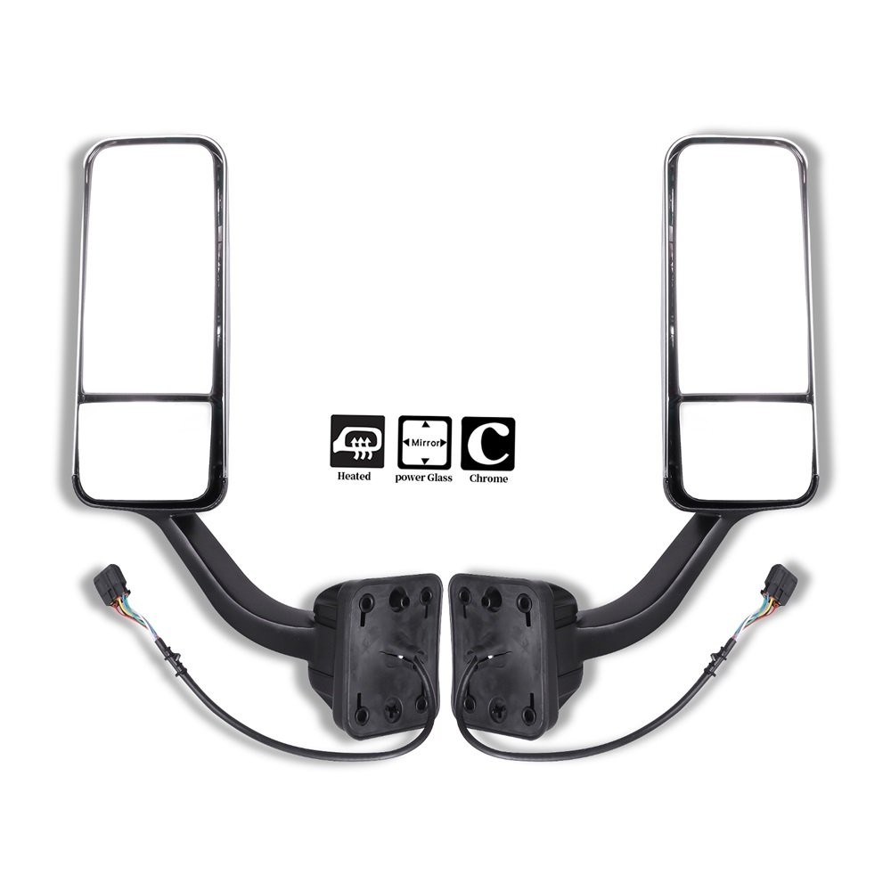 Pair Chrome Mirrors Power Heated For 2008-16 Freightliner Cascadia LH & RH Side