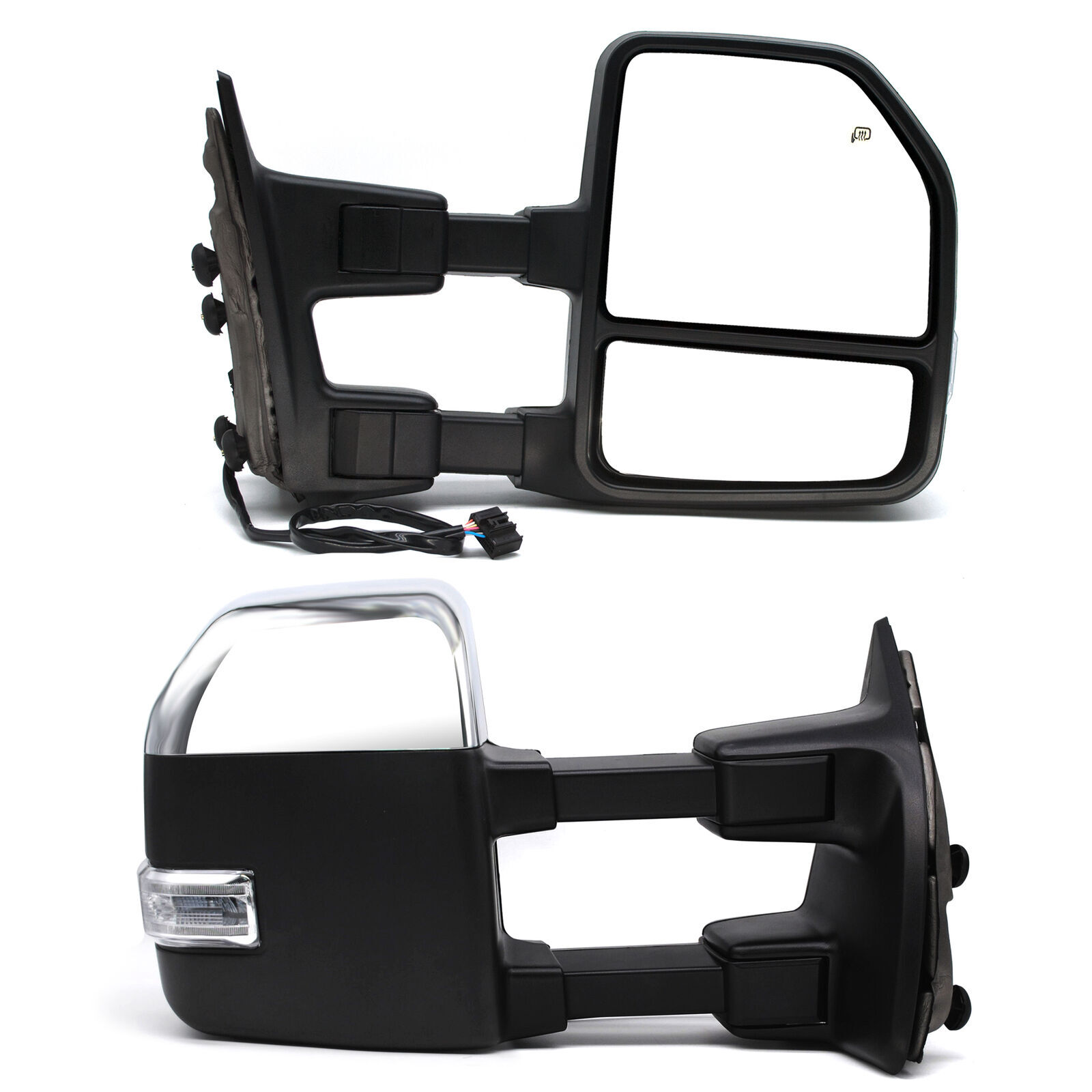 Upgrade Tow Mirrors For 2008-16 Ford F250 Super Duty Power Heated Signal Chrome