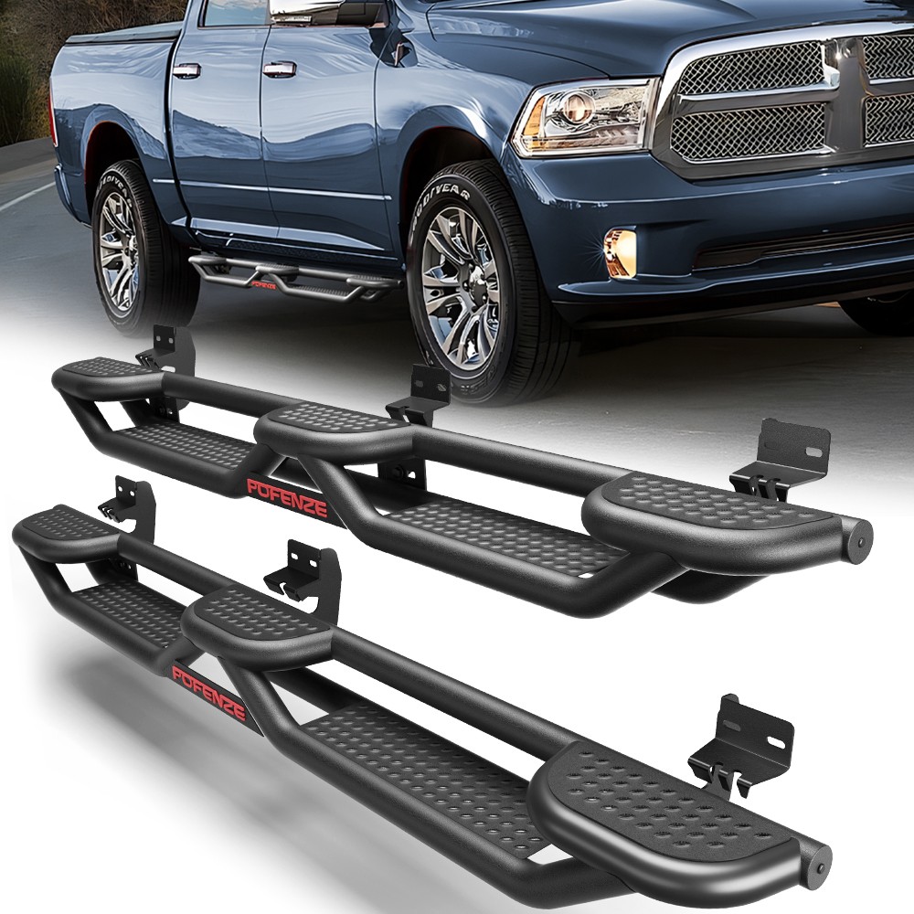 3-stairs Running Boards For 2009-2018 Ram 1500 Drop Side Step Plate Nerf Bars