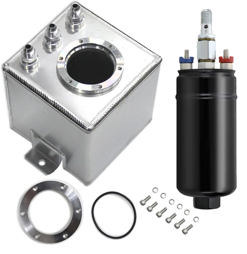 New 2L High Flow Swirl Fuel Surge Tank AN6 Aluminum with 044 External Fuel Pump