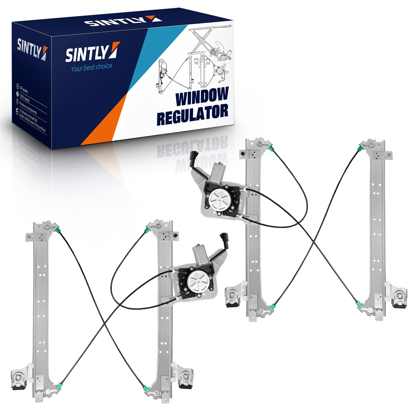 SINTLY 2x Rear Window Regulator w/ Motor for Chevrolet Silverado GMC Sierra 1500