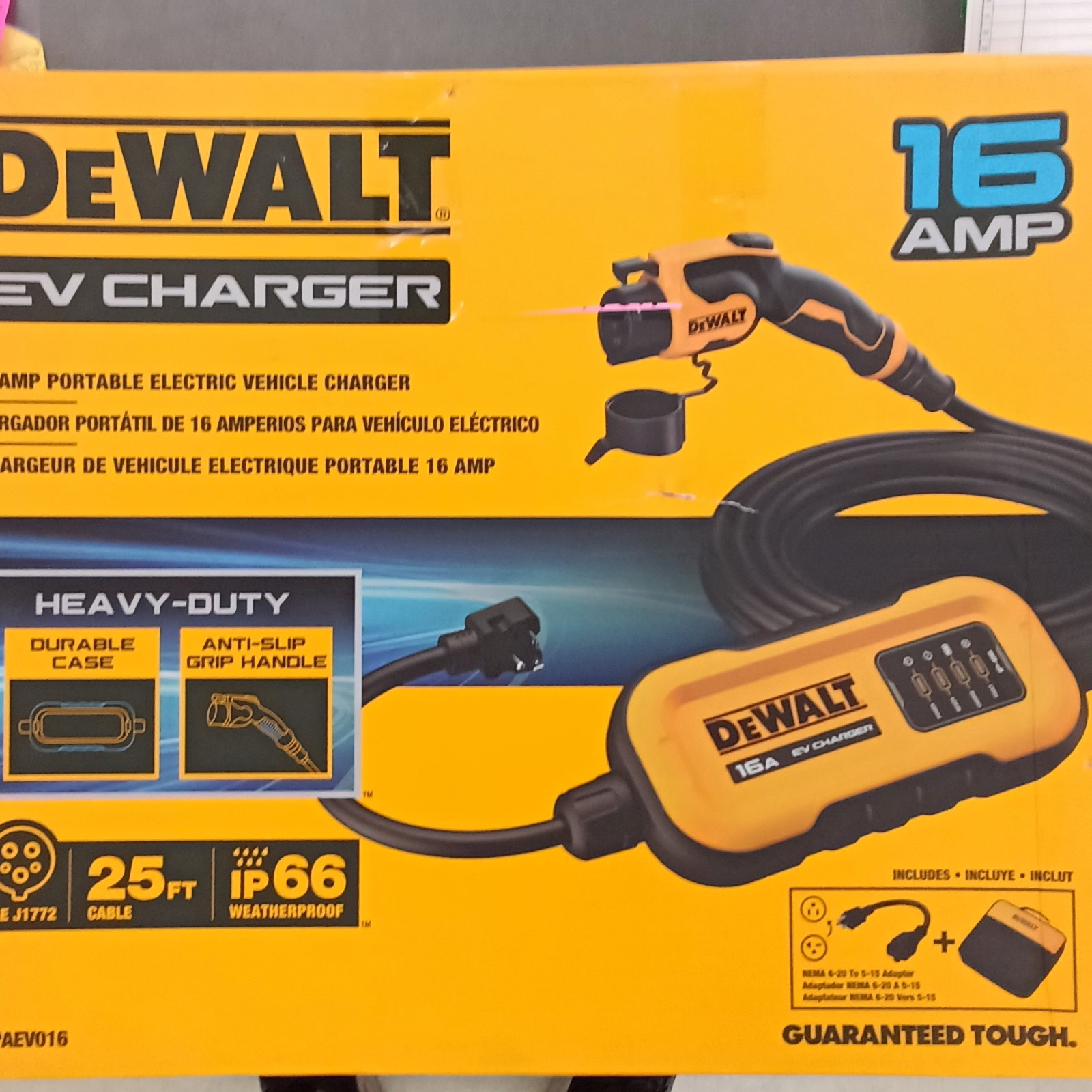 DEWALT EV CHARGER 16AMP PORTABLE ELECTRIC VEHICLE CHARGER