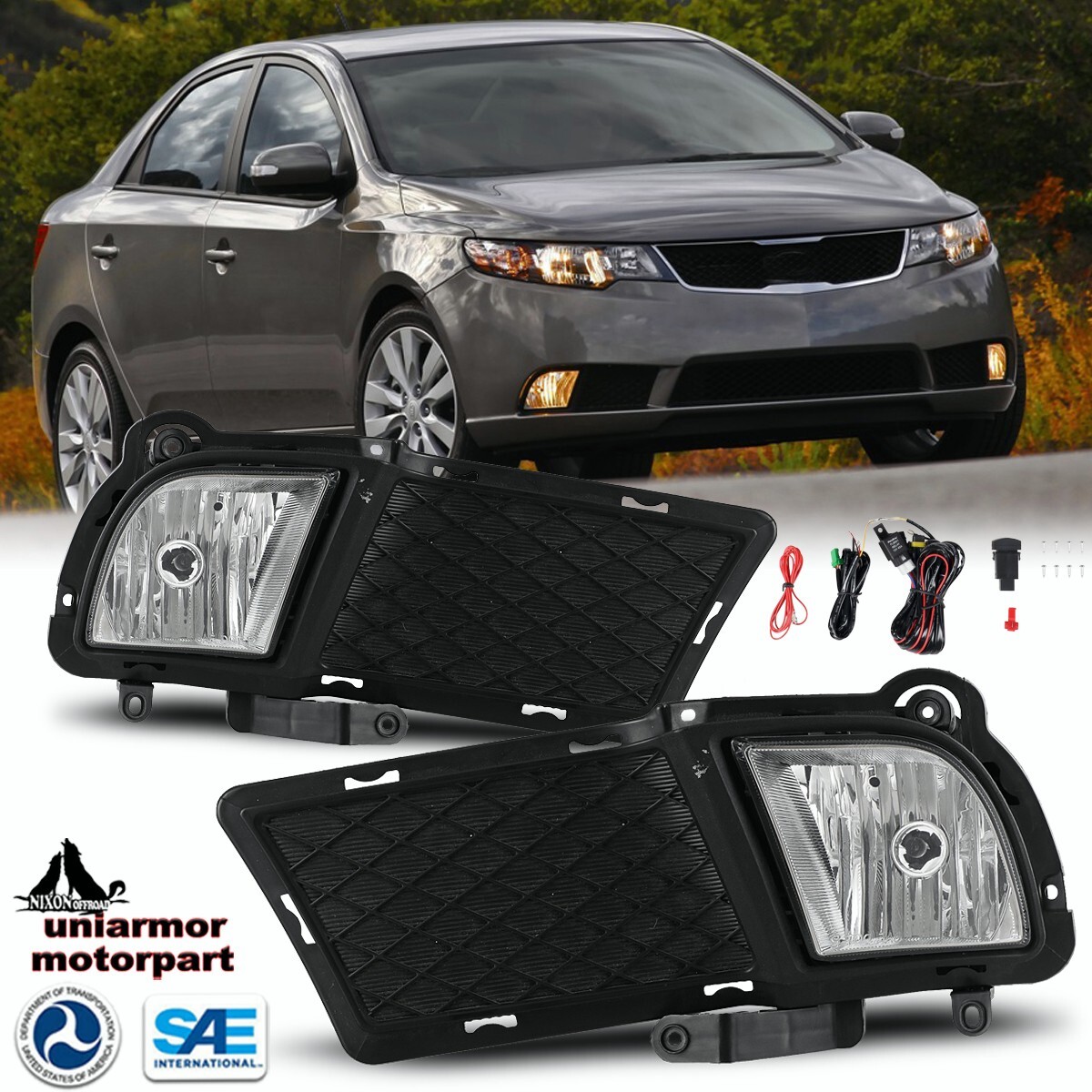 for 2010 2011 2012 KIA Forte Sedan 4Dr Fog Lights Front Bumper Lamps W/ Wiring